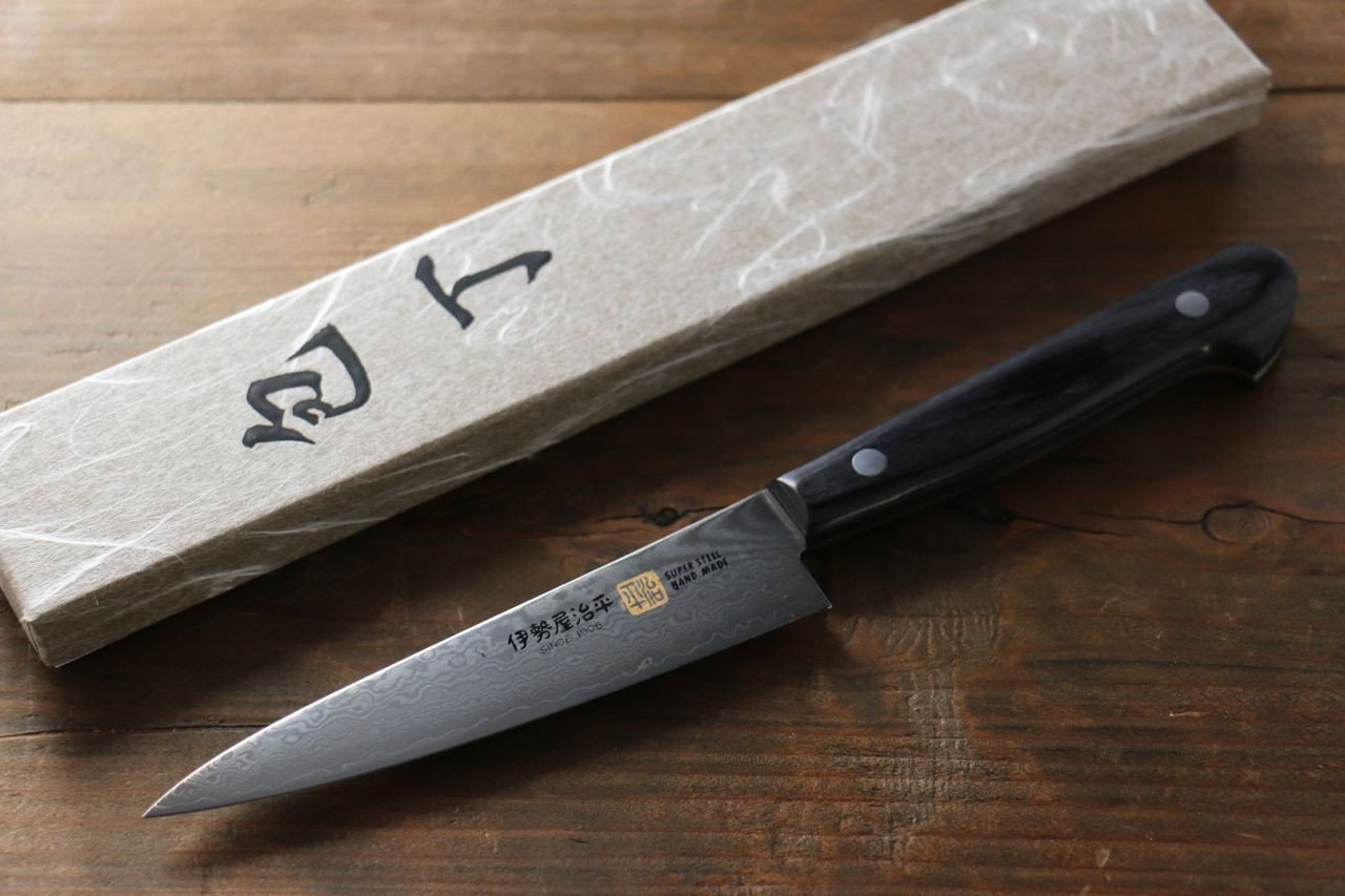 伊勢屋 VG10 大馬士革紋 多用途小刀 120mm 黑合成木握把 - 清助刃物
