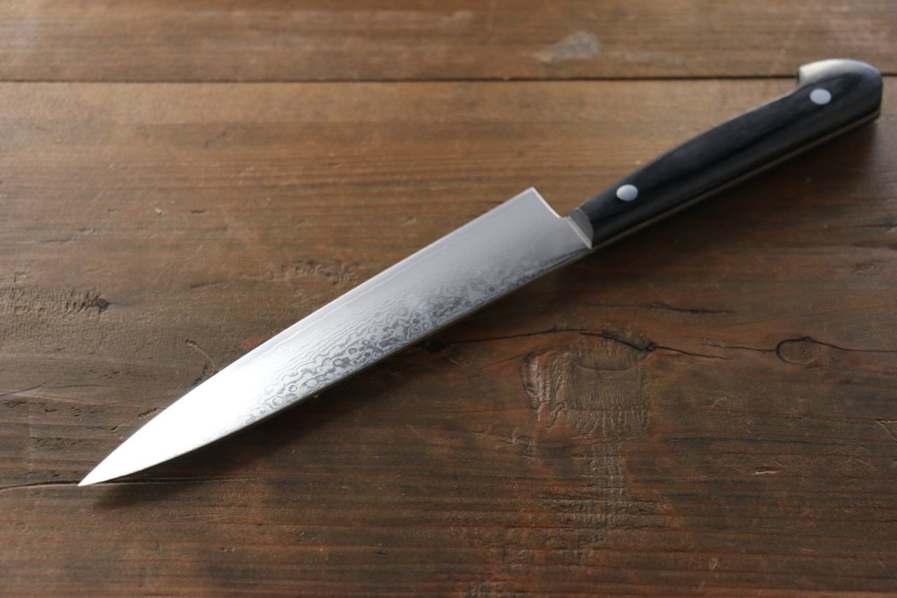 伊勢屋 VG10 大馬士革紋 多用途小刀 150mm 黑合成木握把 - 清助刃物
