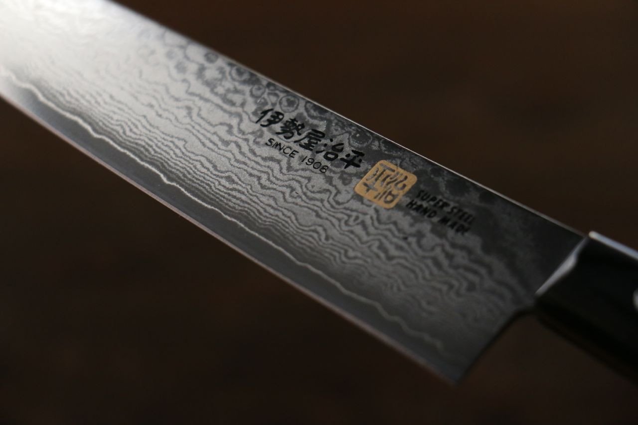 伊勢屋 VG10 大馬士革紋 多用途小刀 150mm 黑合成木握把 - 清助刃物