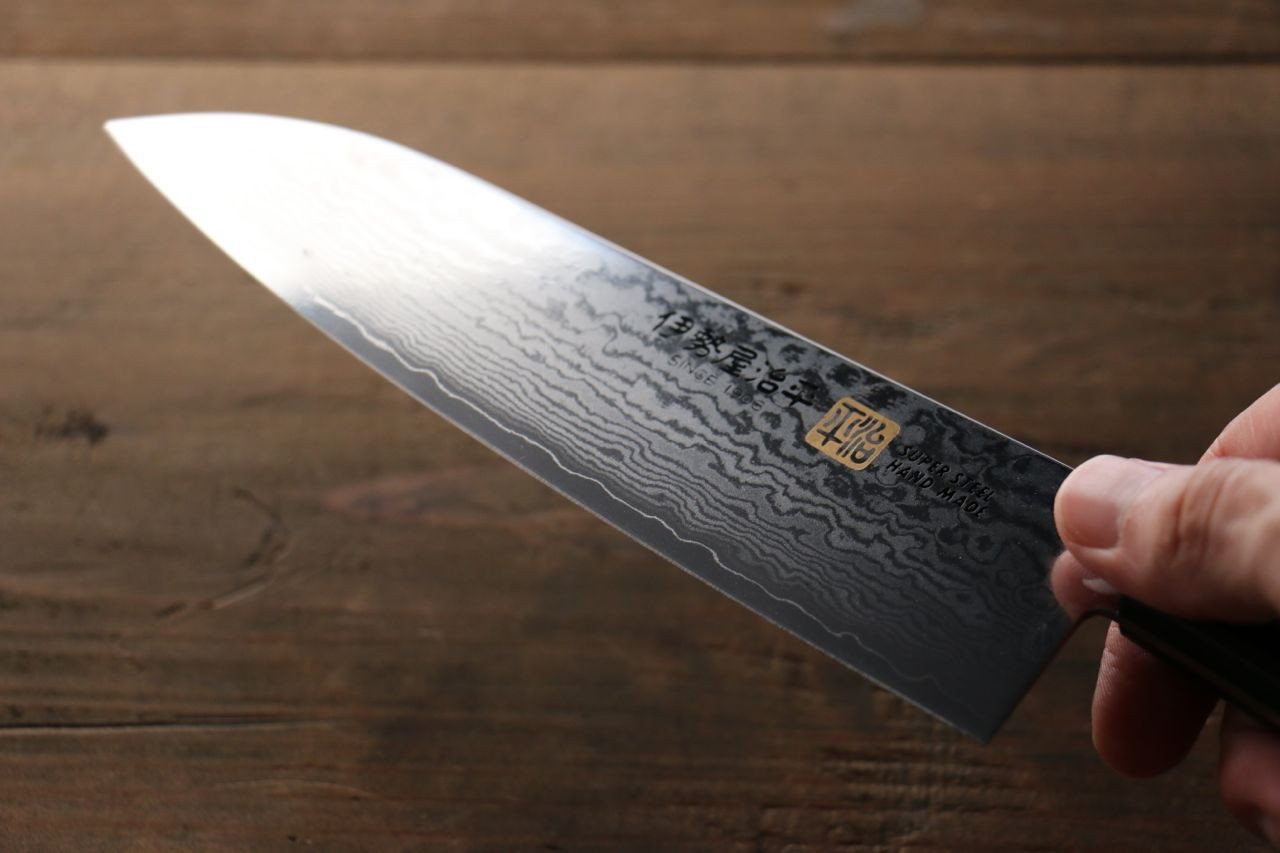 伊勢屋 VG10 大馬士革紋 三德刀 180mm 黑合成木握把 - 清助刃物