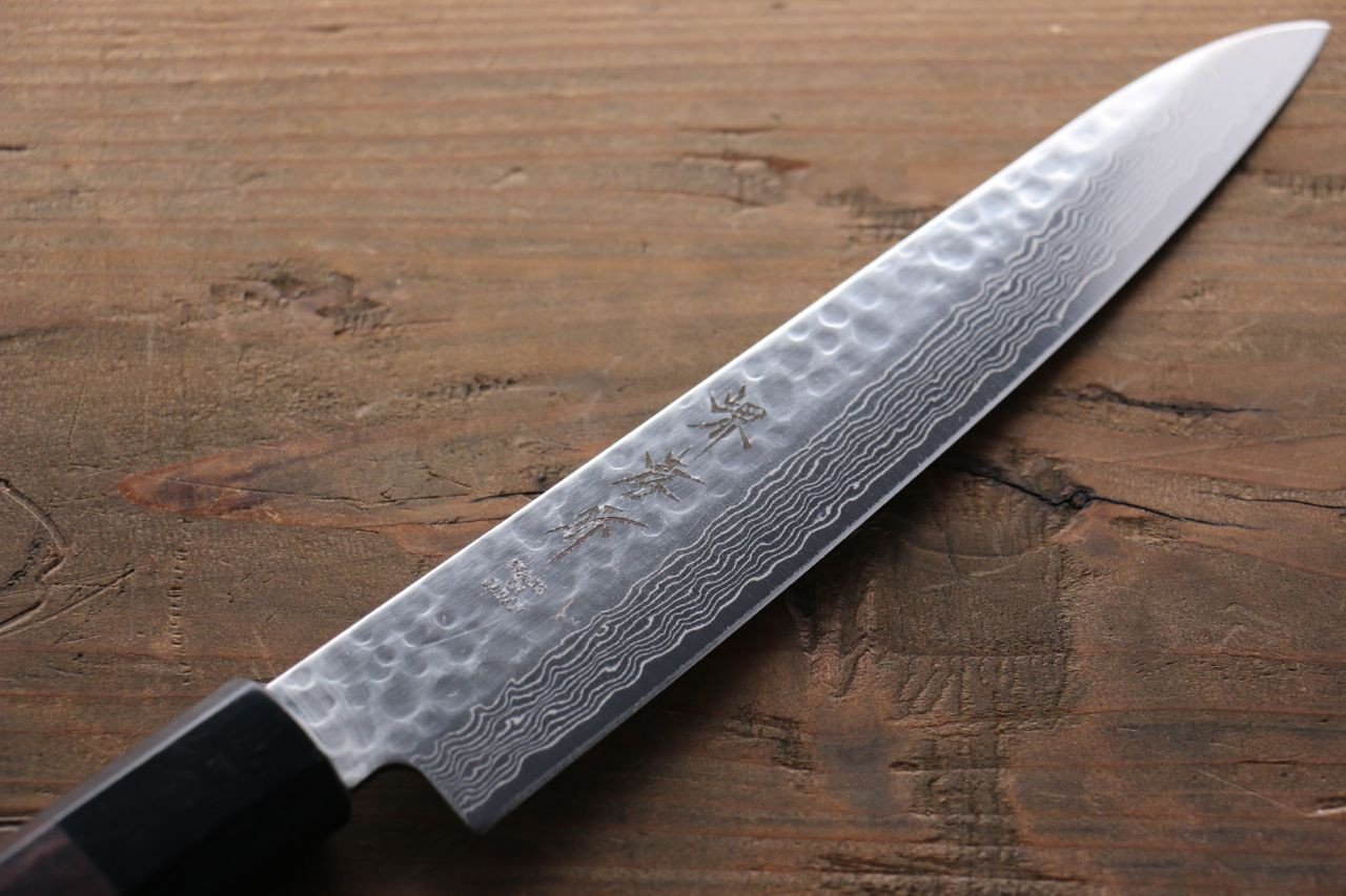 堺 孝行 AUS10 45層大馬士革紋 多用途小刀 150mm 紫檀木握把 - 清助刃物