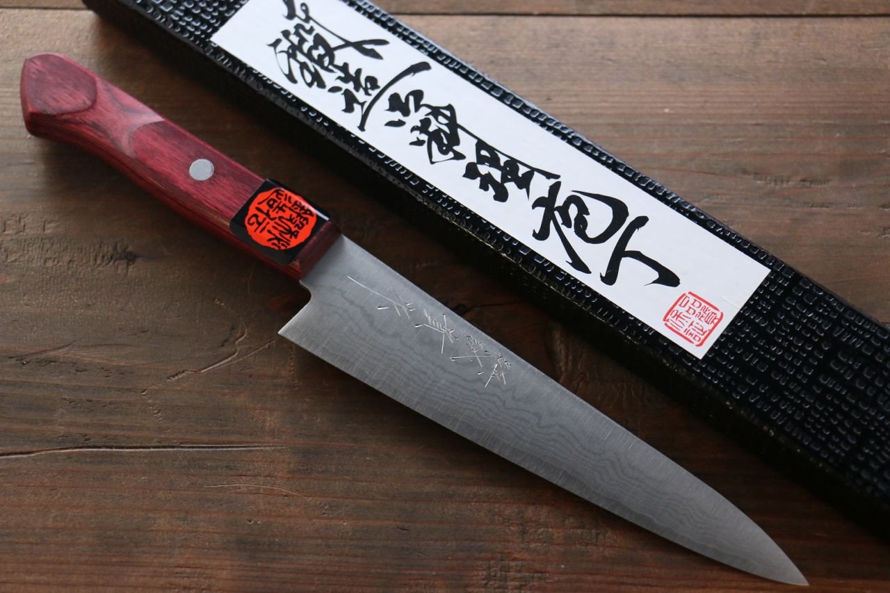 田中 誠貴 VG10 17層 大馬士革紋 多用途小刀 150mm 紅合成木 握把 - 清助刃物