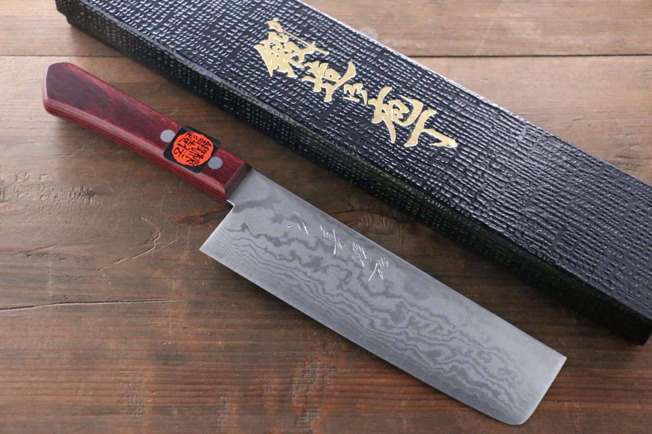 田中 誠貴 VG10 17層 大馬士革紋 菜切 160mm 紅合成木 握把 - 清助刃物