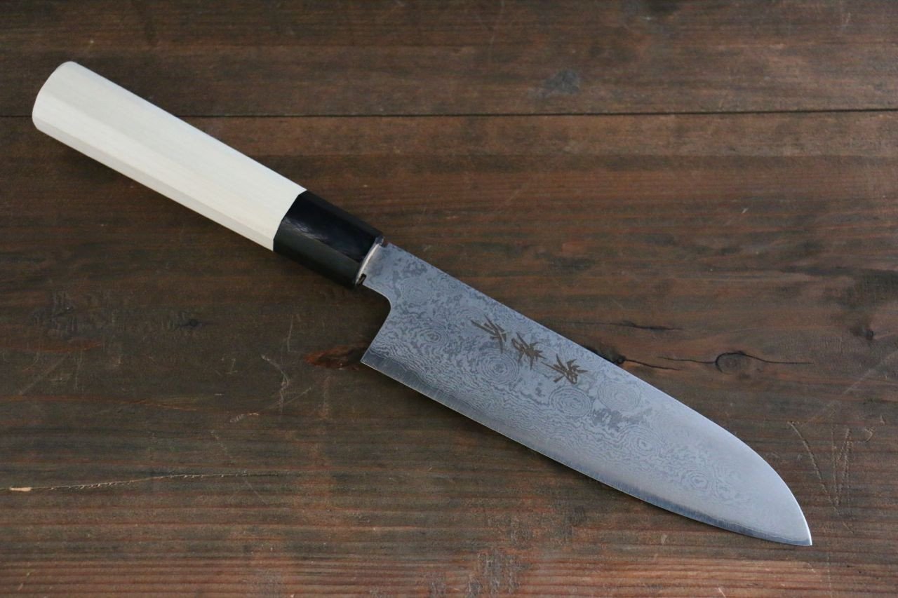 堺 孝行 銀三鋼 大馬士革紋 三德刀 180mm 握把 - 清助刃物