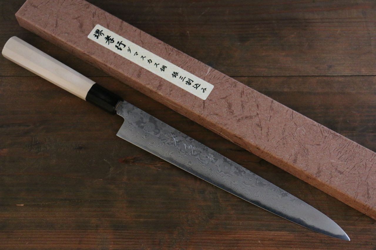 堺 孝行 銀三鋼 大馬士革紋 筋引 240mm 握把 - 清助刃物