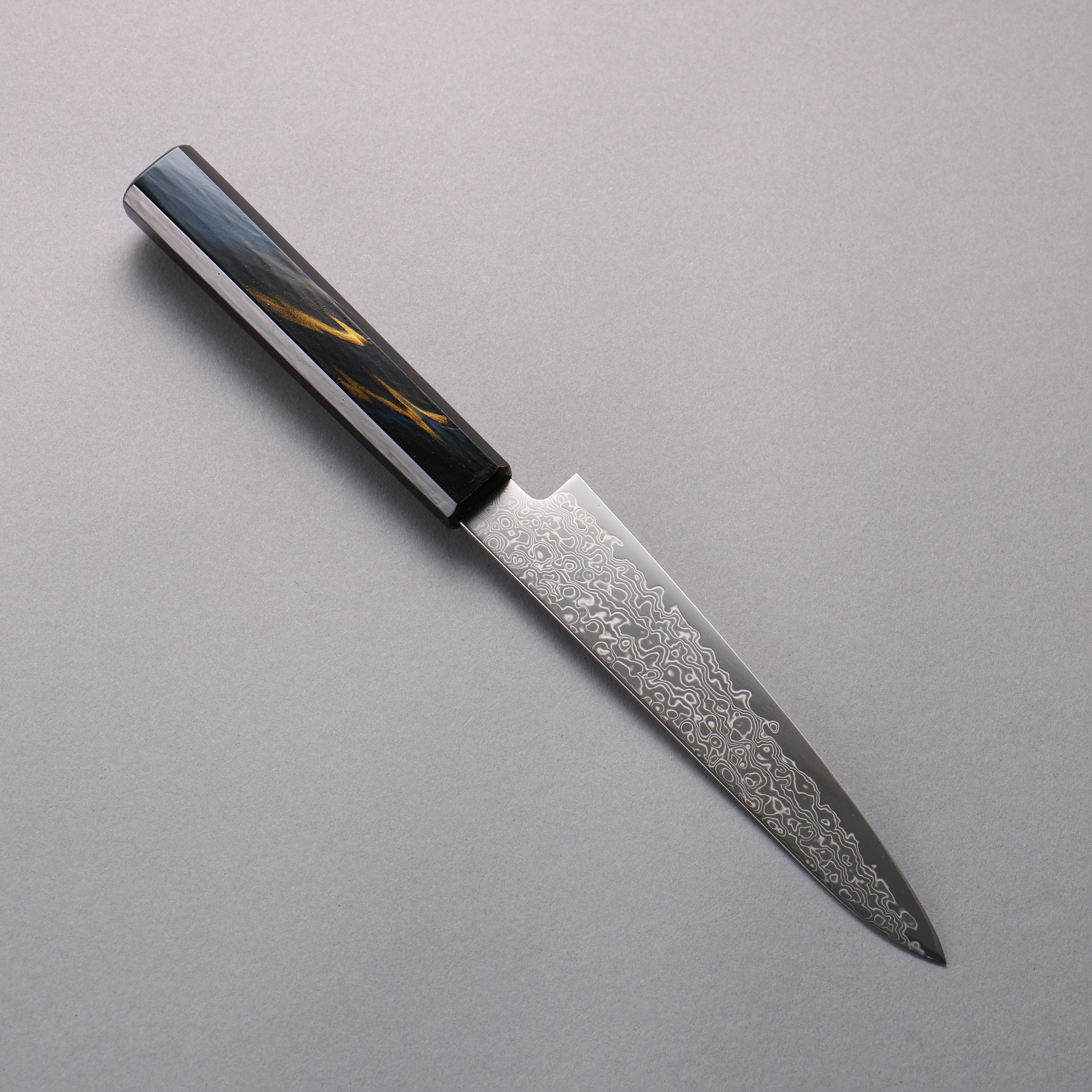 寬丈 SG2 大馬士革紋 多用途小刀 150mm 深藍金漆塗 握把 - 清助刃物