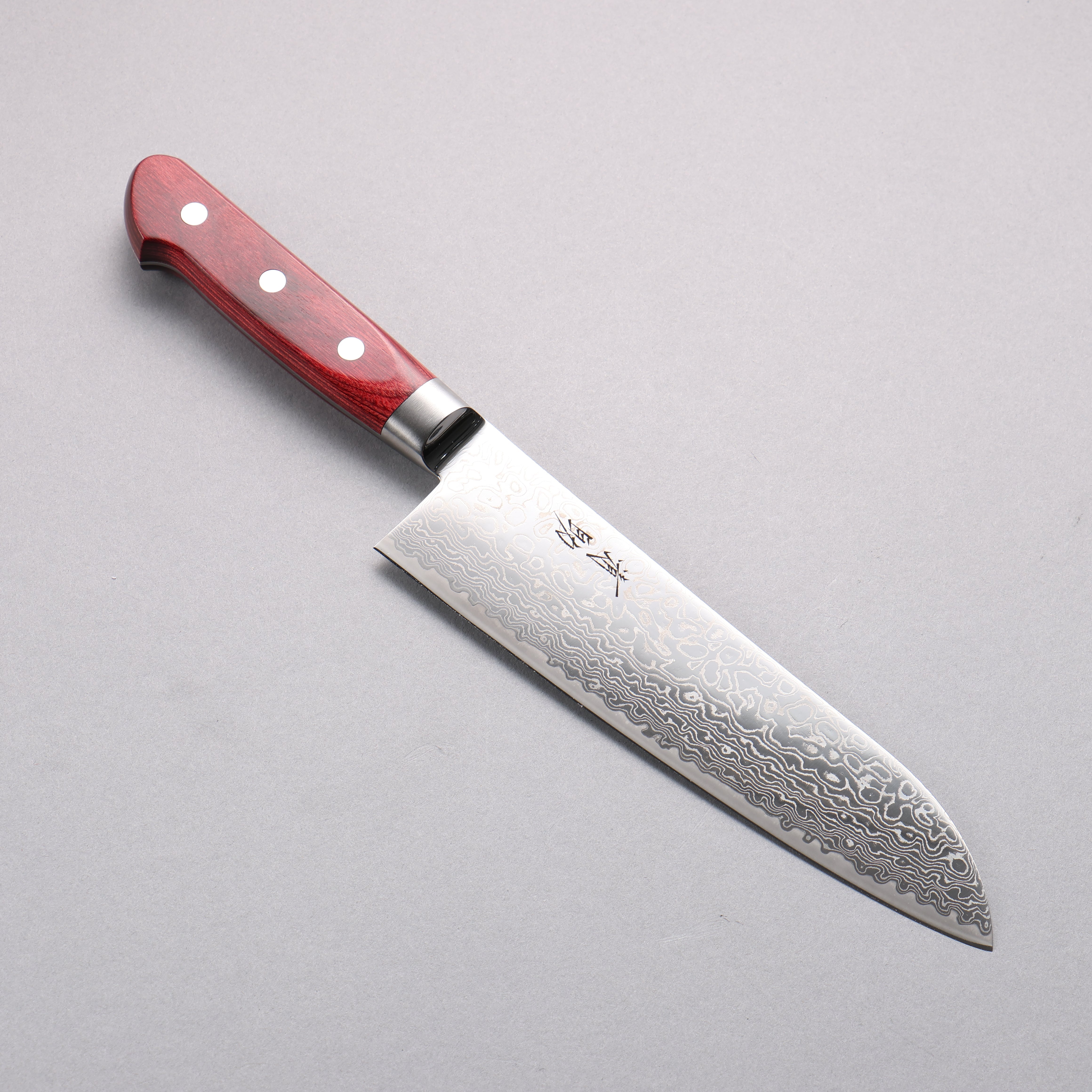 清助 鏡子2 AUS10 鏡面處理 大馬士革紋 三德刀 180mm 紅合成木 握把 - 清助刃物