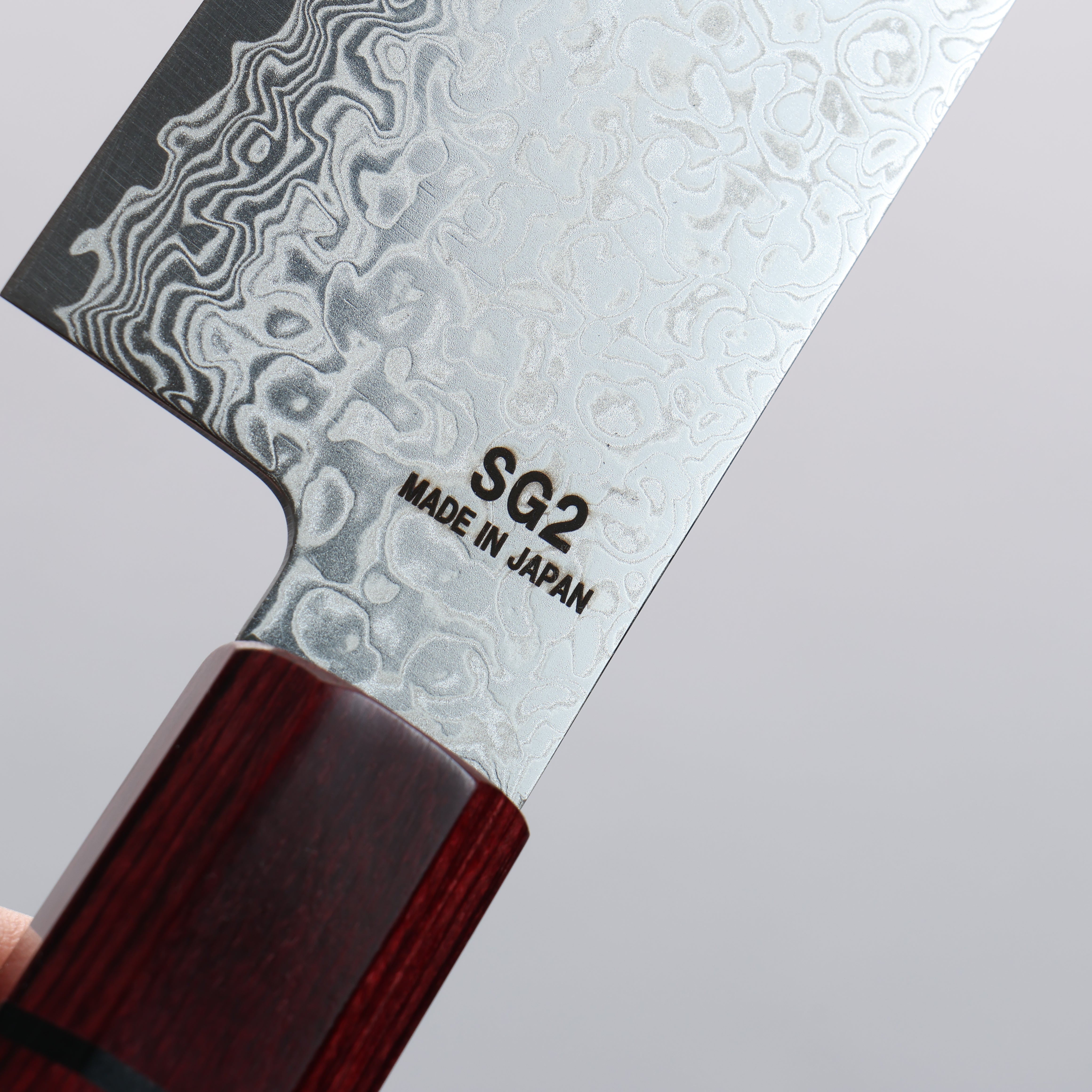 樋口 SG2 大馬士革紋 打磨處理 切付三德刀 180mm 紅合成木 握把 - 清助刃物