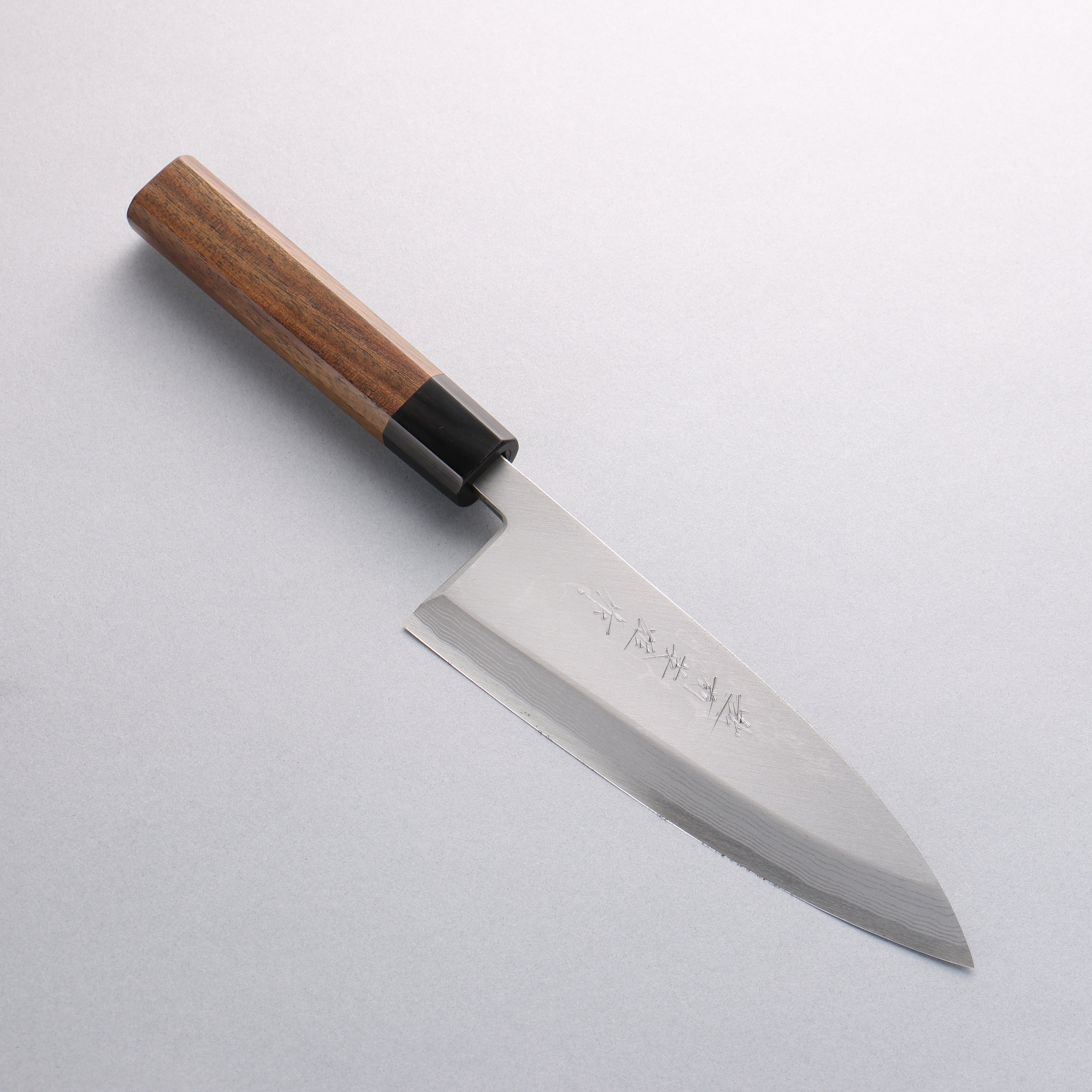 北岡 英雄 青鋼二號 大馬士革紋 出刃 180mm 紫檀木握把 - 清助刃物