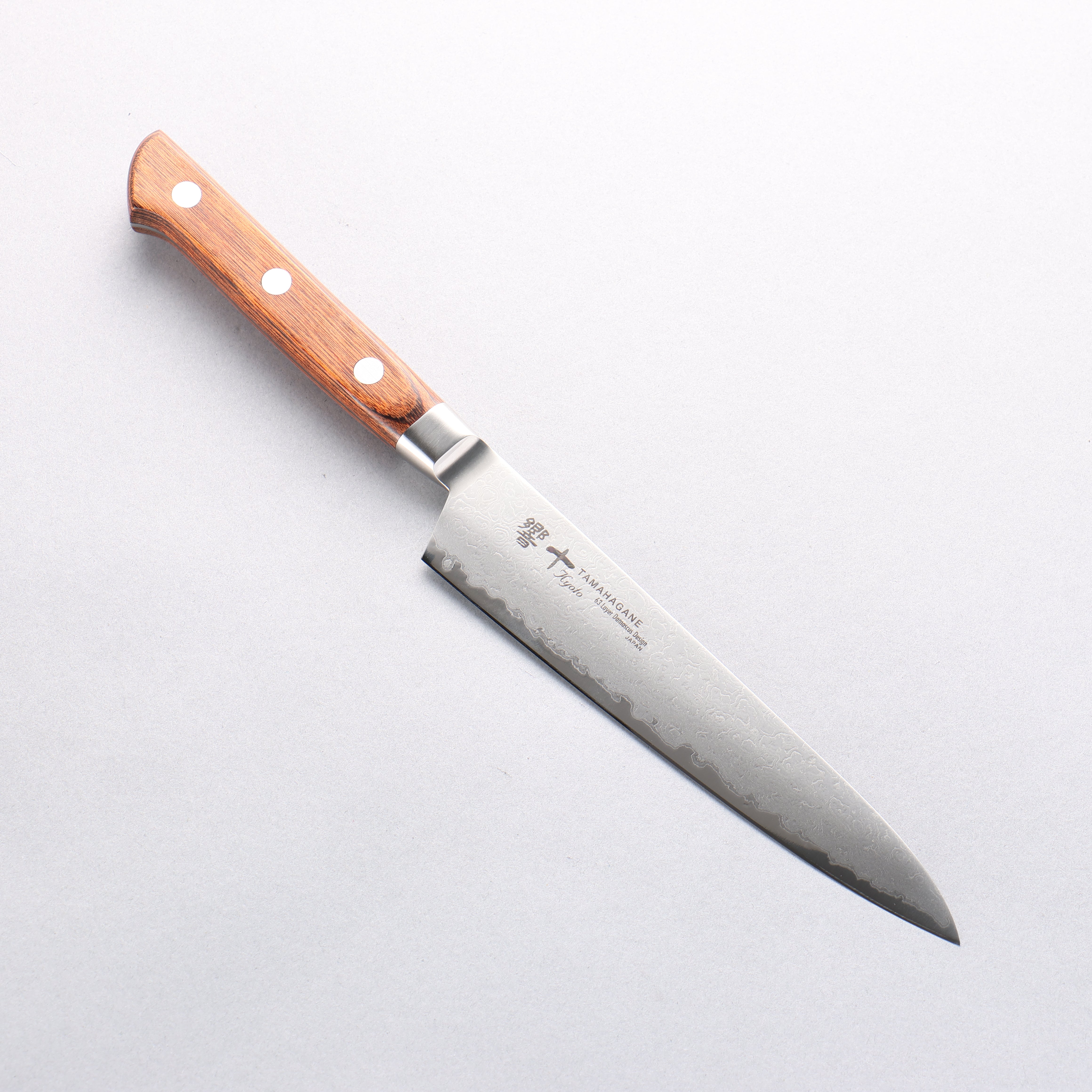 玉鋼 響十 63層 大馬士革紋 多用途小刀 150mm KP-1107 - 清助刃物