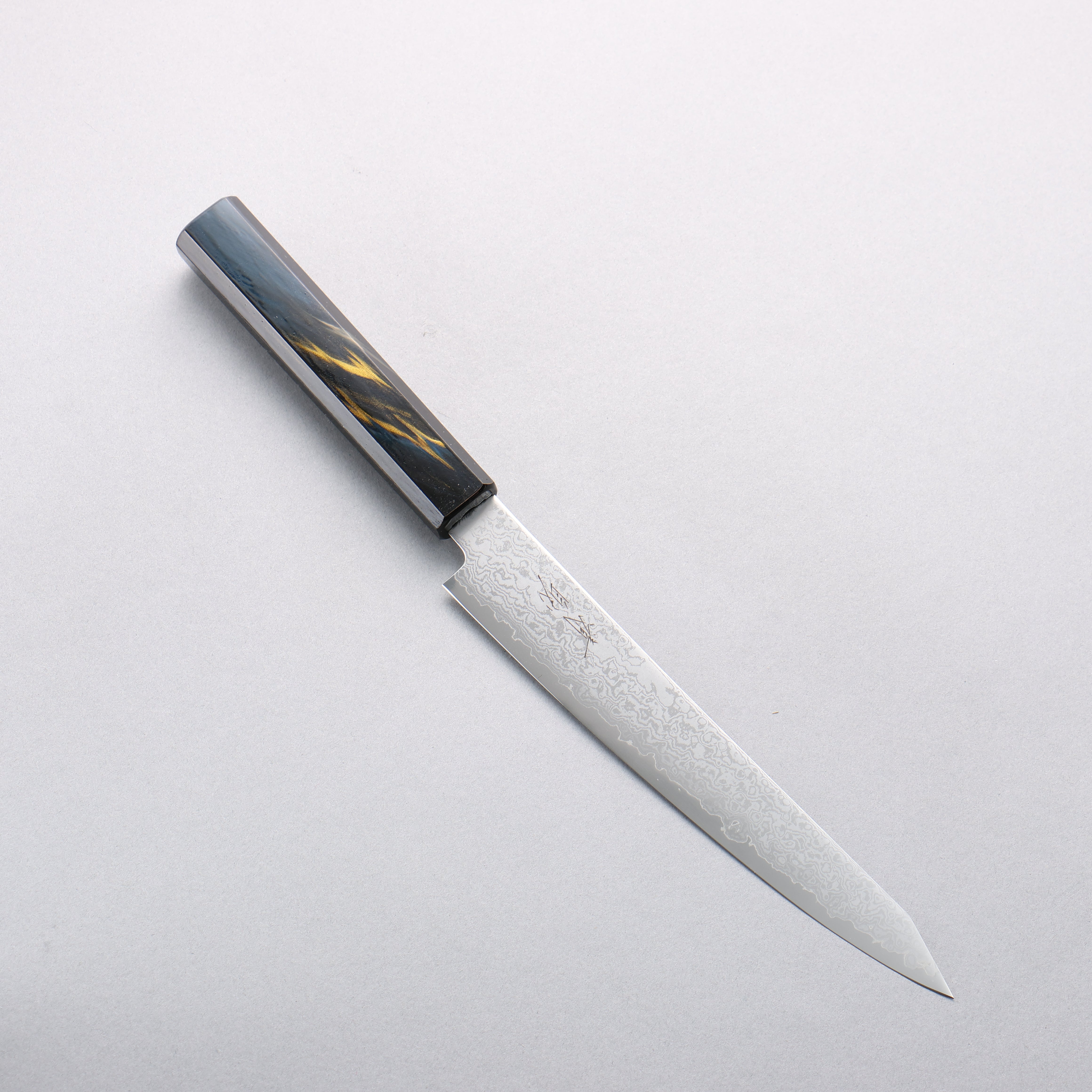 清助 VG10 大馬士革紋 切付多用途小刀 180mm 深藍金漆塗 握把 - 清助刃物