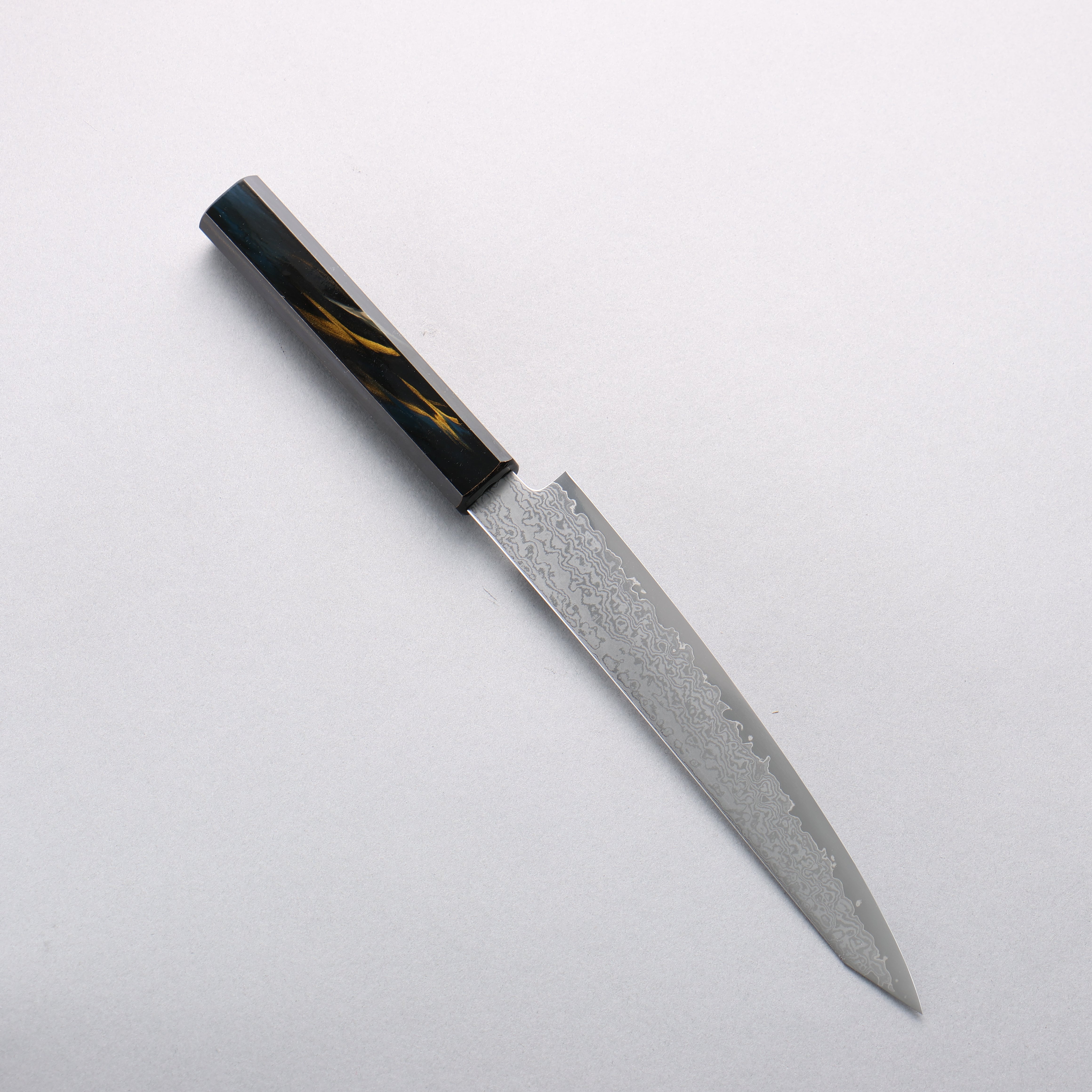 清助 VG10 大馬士革紋 切付多用途小刀 180mm 深藍金漆塗 握把 - 清助刃物