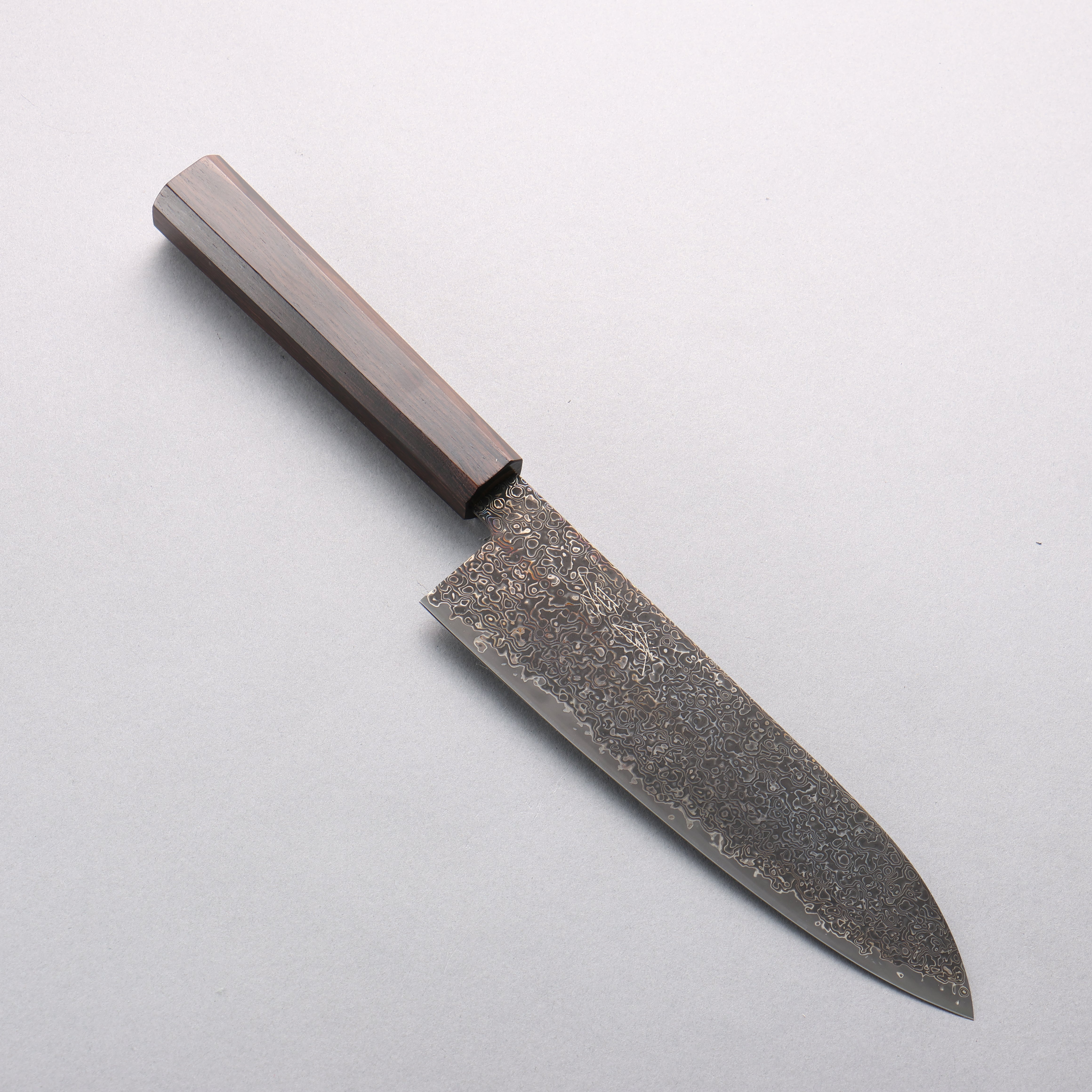 清助 SG2 黑色大馬士革紋 打磨處理 三德刀 180mm 黑檀 握把 - 清助刃物