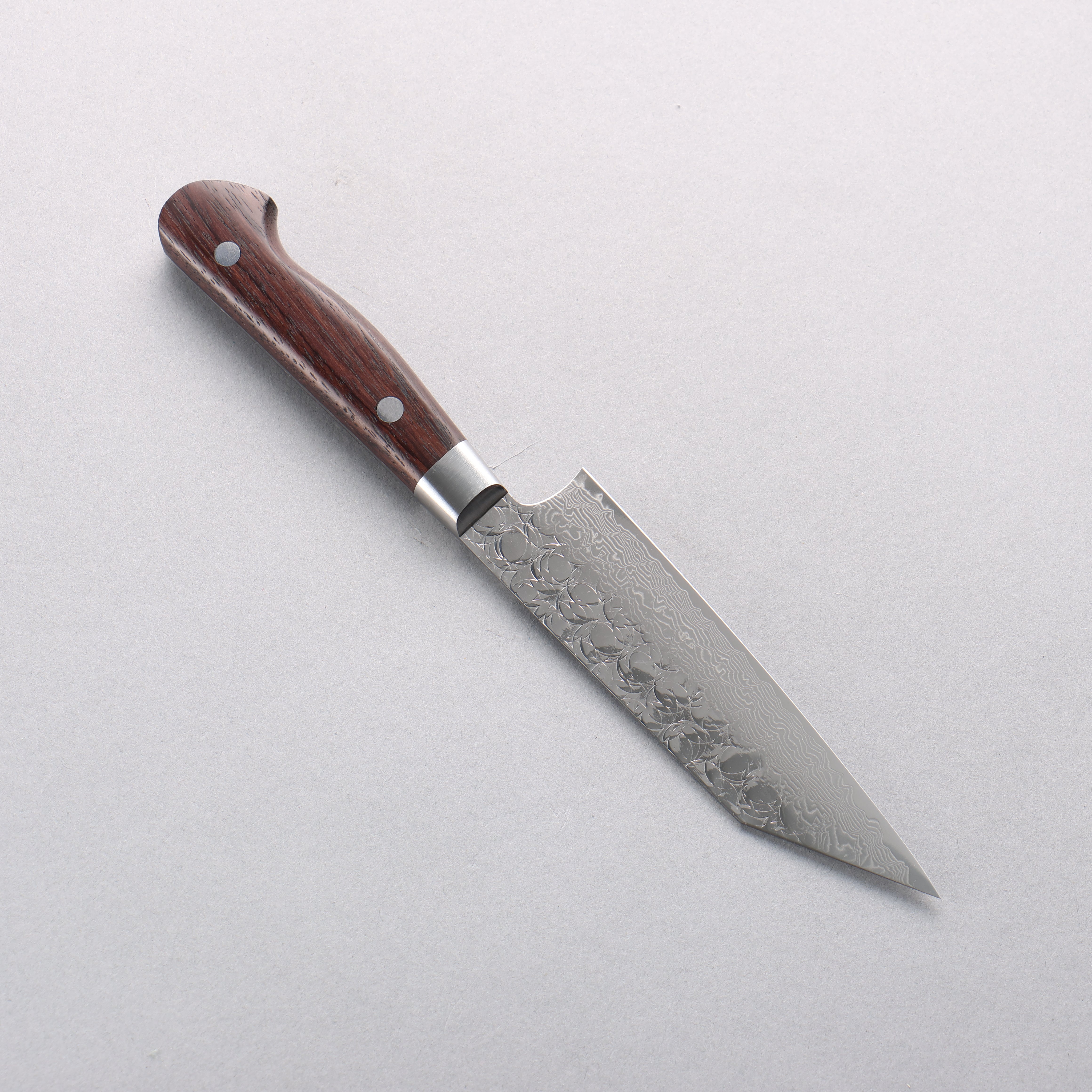 堺 孝行 SG2 鎚目 大馬士革紋 打磨處理 劍型多用途小刀 120mm 紫檀木 握把 - 清助刃物