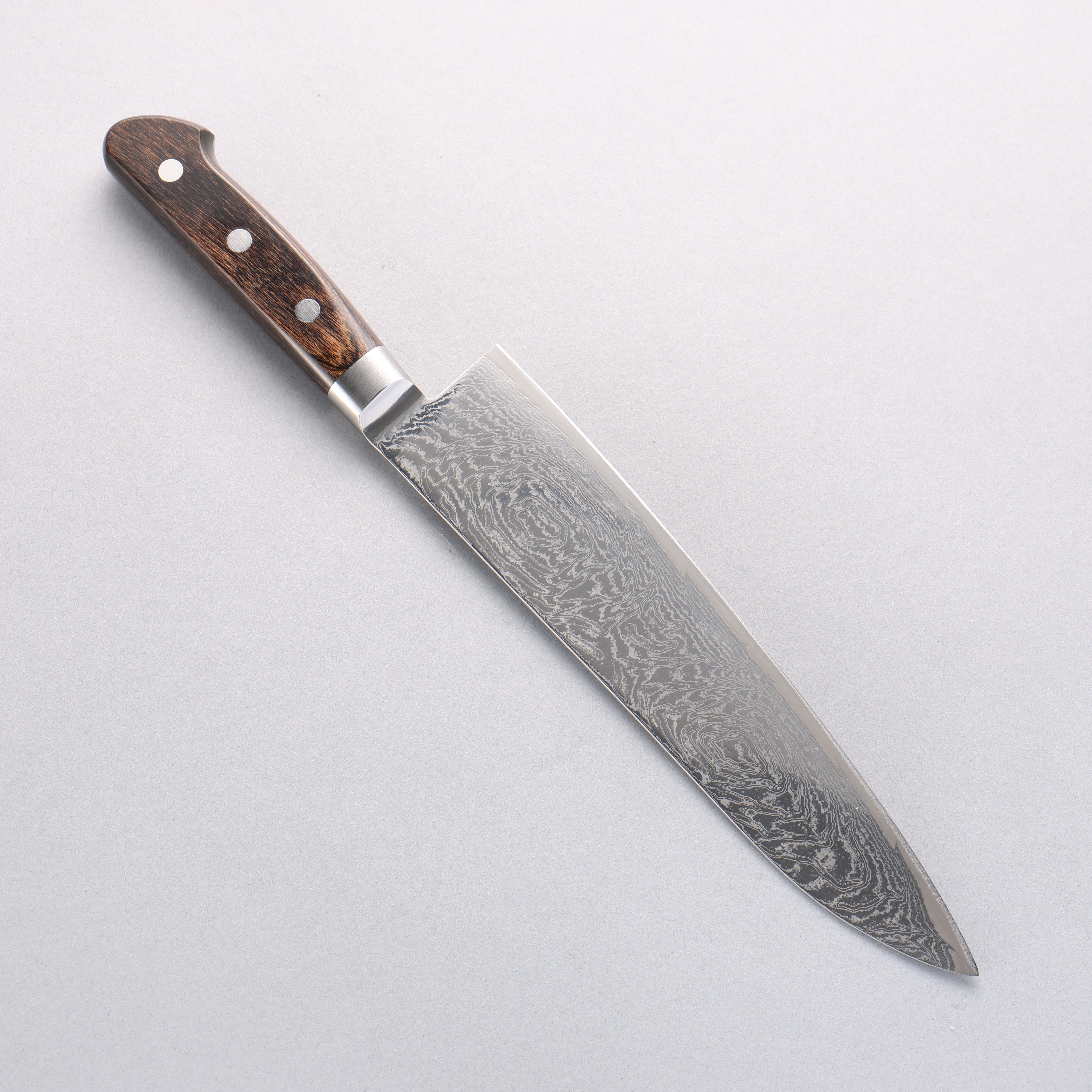清助 海浪 AUS10 鏡面處理 大馬士革紋 牛刀 210mm 茶色合成木 握把 - 清助刃物