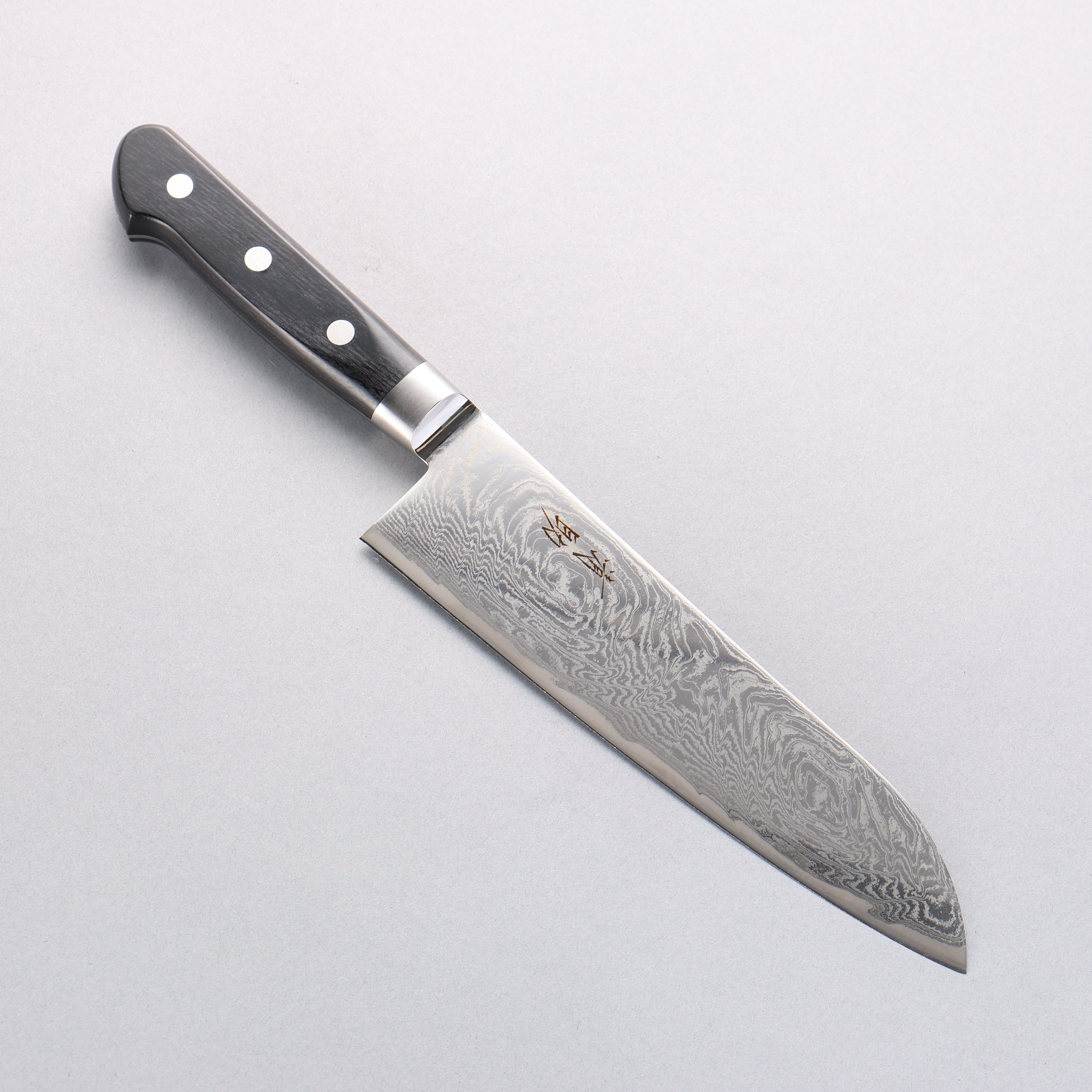 清助 海浪 AUS10 鏡面處理 大馬士革紋 三德刀 180mm 黑合成木 握把 - 清助刃物
