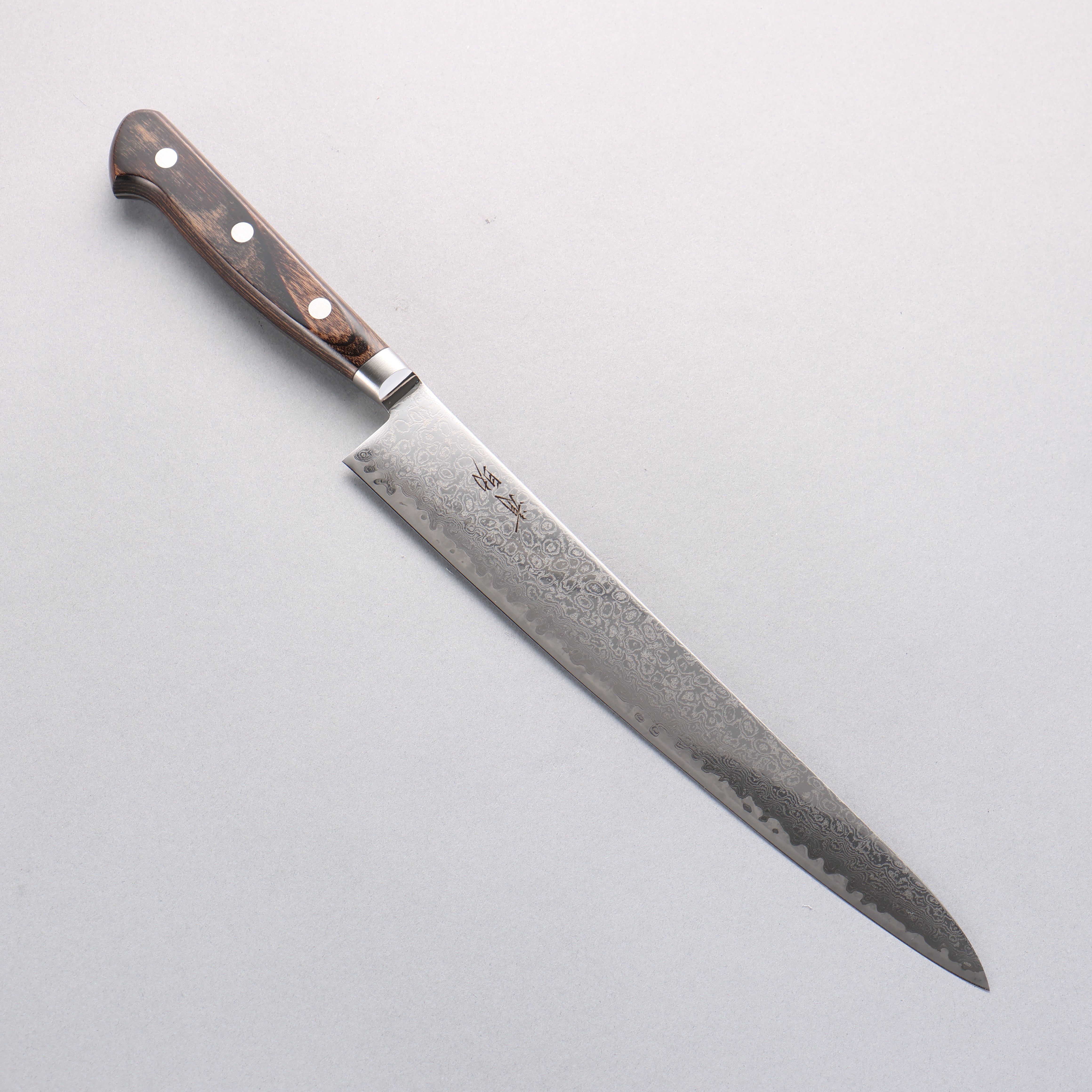 清助 鏡子2 AUS10 鏡面處理 大馬士革紋 筋引 240mm 茶色合成木 握把 - 清助刃物