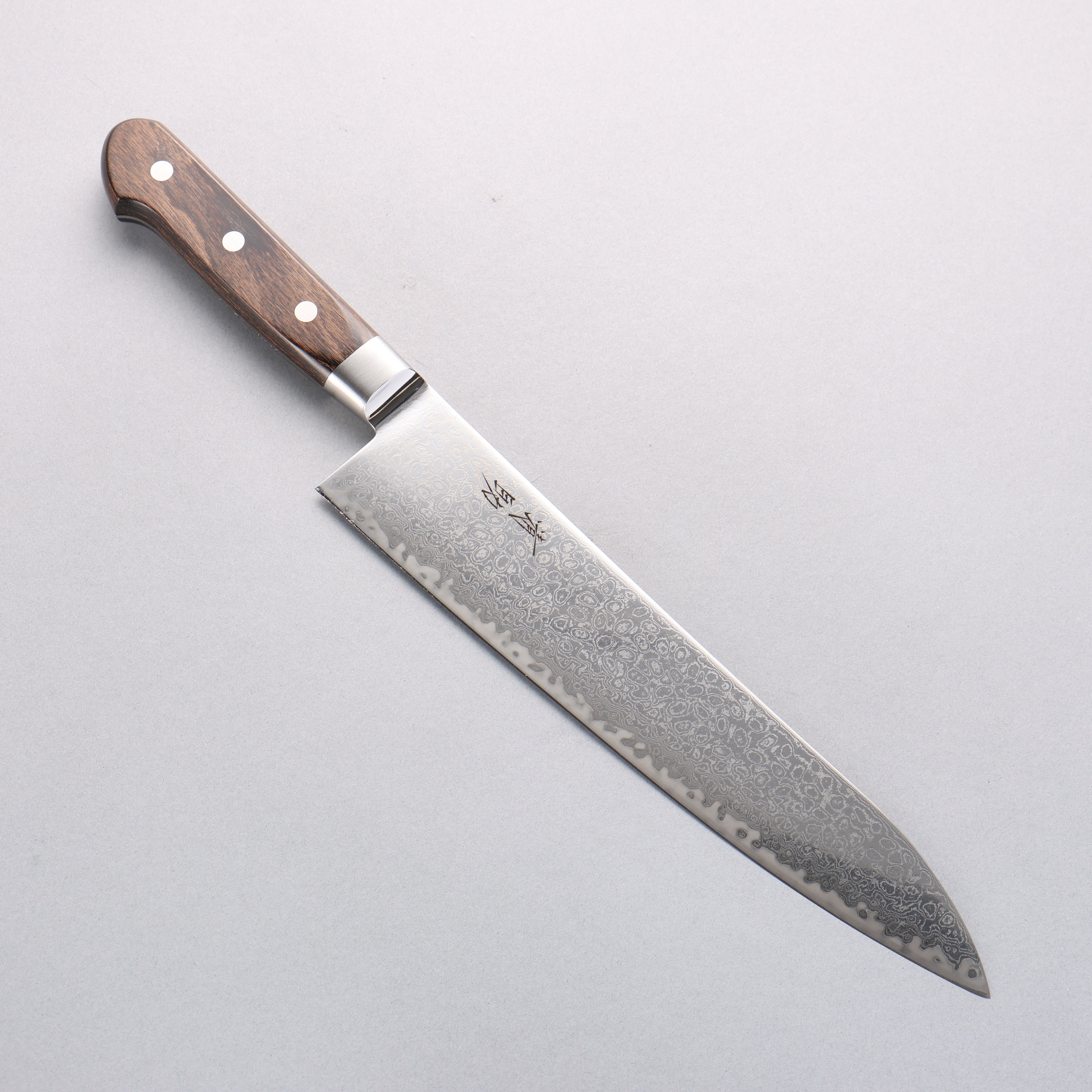 清助 鏡子2 AUS10 鏡面處理 大馬士革紋 牛刀 240mm 茶色合成木 握把 - 清助刃物