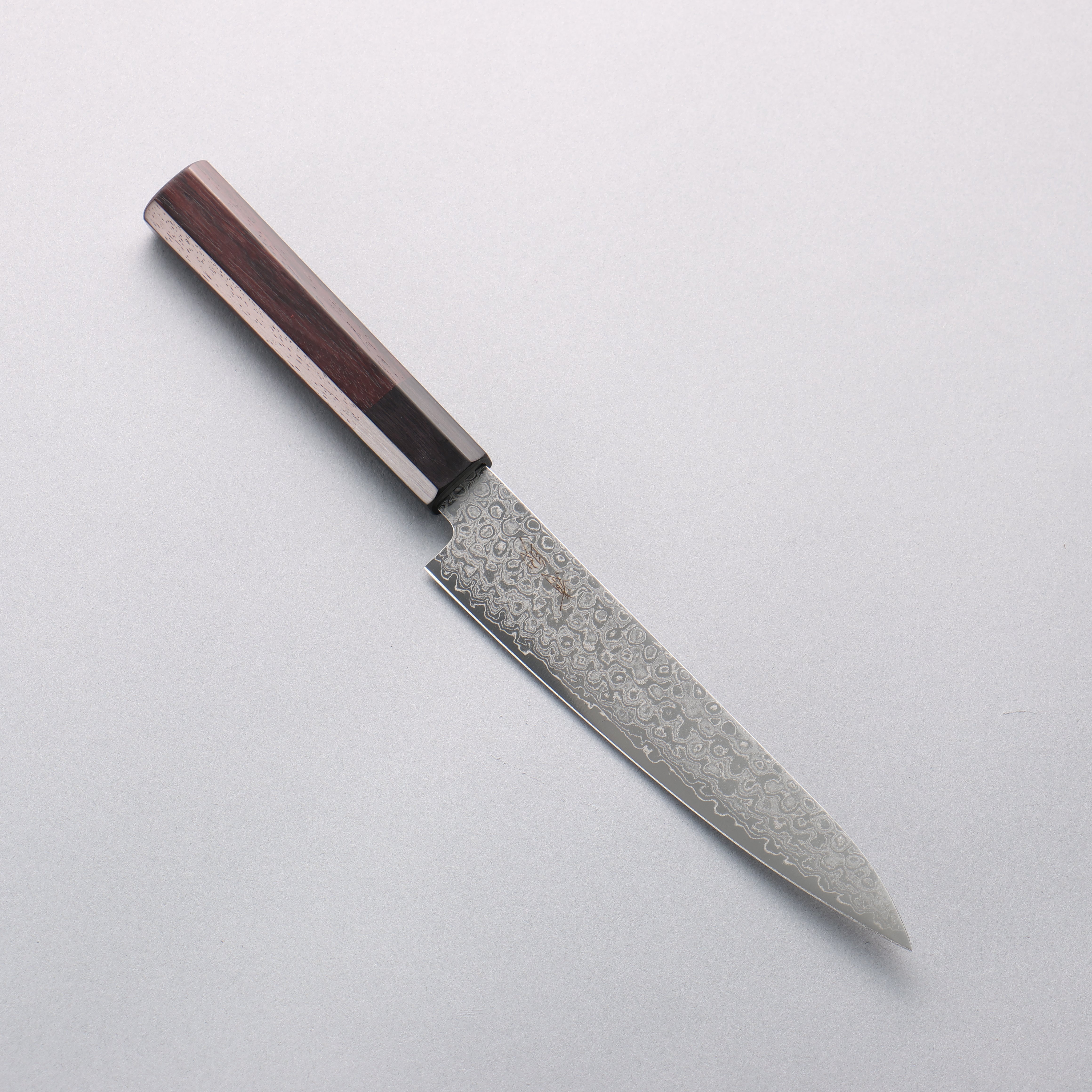 清助 AUS10 大馬士革紋 打磨處理 多用途小刀 150mm 紫檀木（口輪：黑合成木） 握把 - 清助刃物