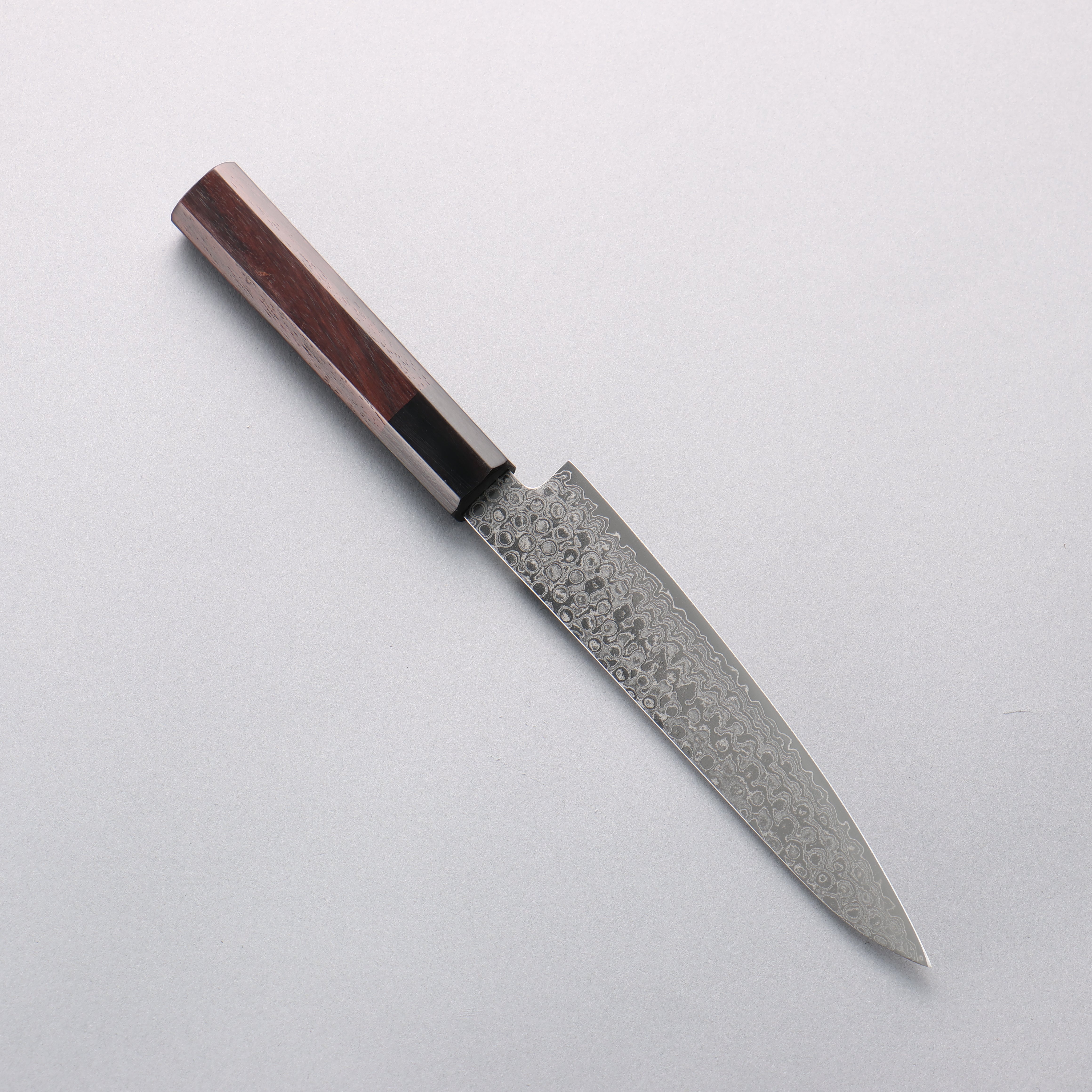 清助 AUS10 大馬士革紋 打磨處理 多用途小刀 150mm 紫檀木（口輪：黑合成木） 握把 - 清助刃物