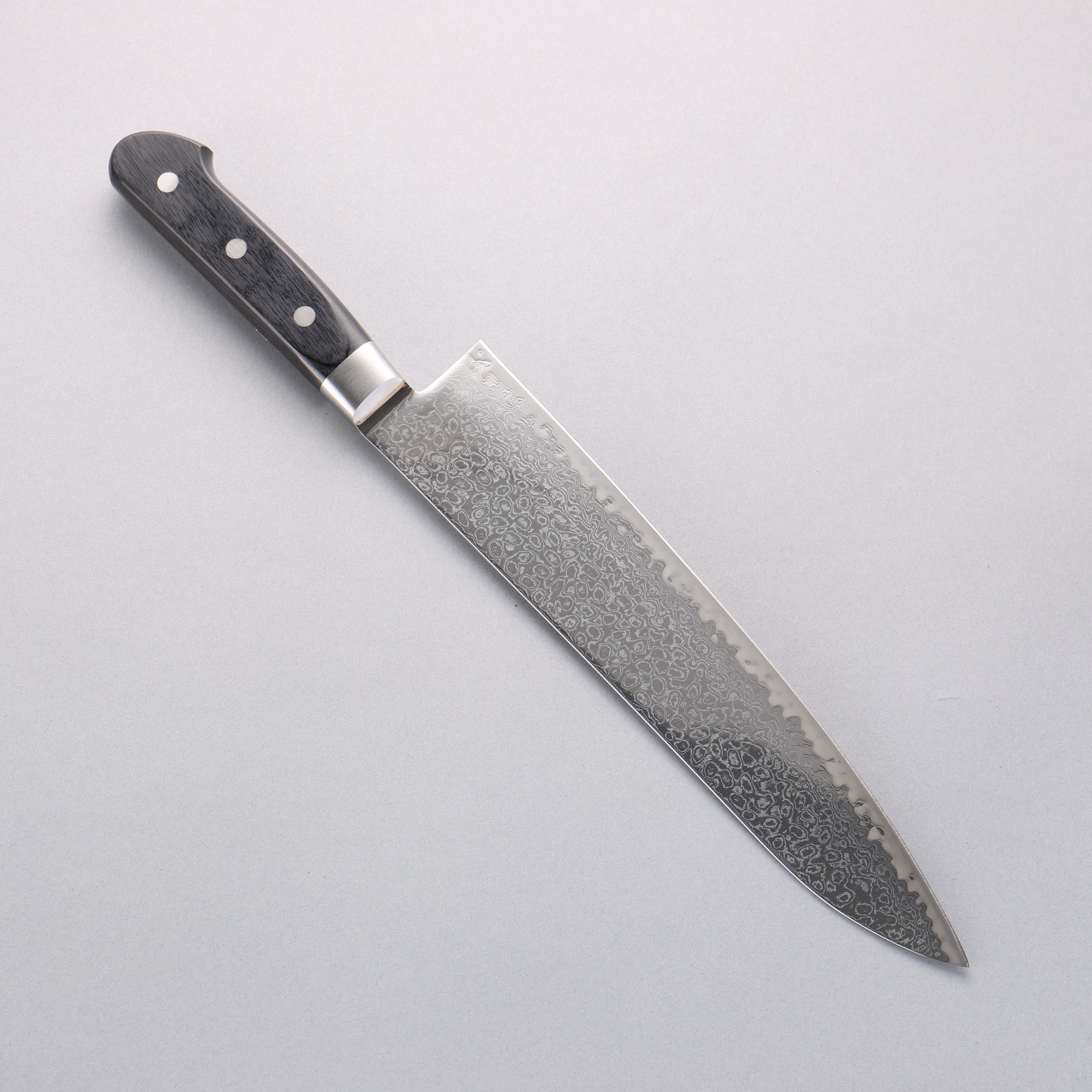 清助 鏡子2 AUS10 鏡面處理 大馬士革紋 牛刀 240mm 黑合成木 握把 - 清助刃物