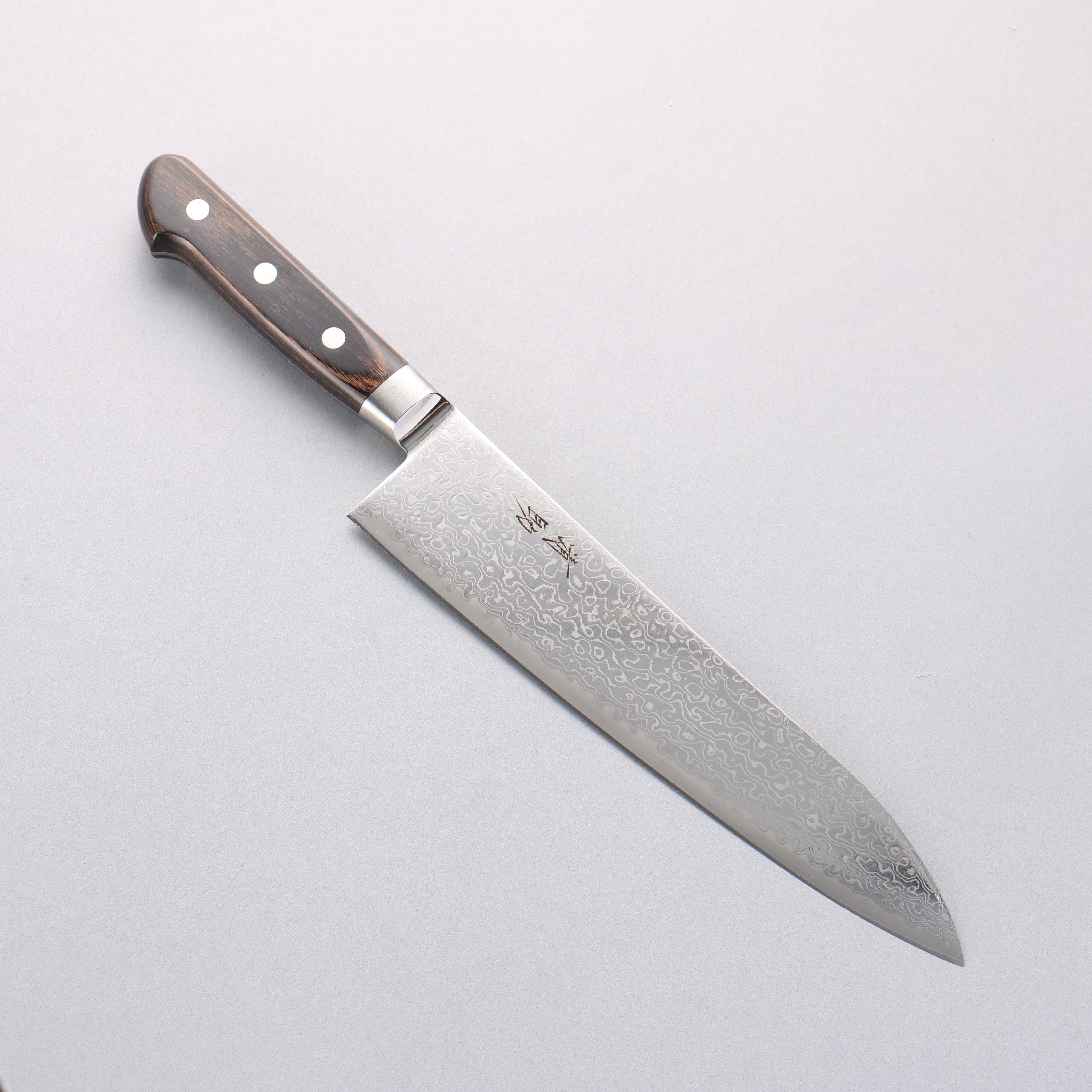 清助 鏡子2 AUS10 鏡面處理 大馬士革紋 牛刀 210mm 茶色合成木 握把 - 清助刃物
