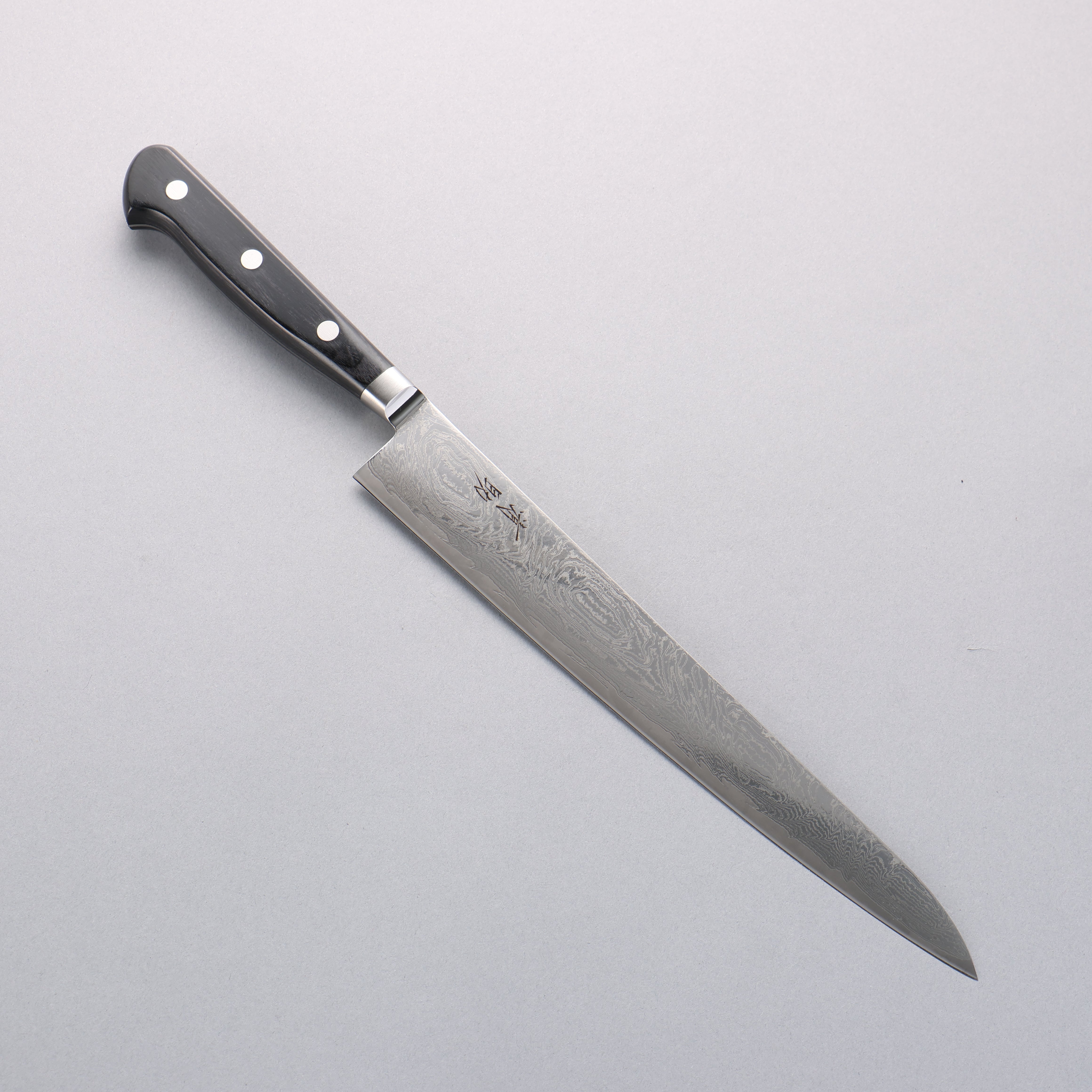 清助 海浪 AUS10 鏡面處理 大馬士革紋 筋引 240mm 黑合成木 握把 - 清助刃物