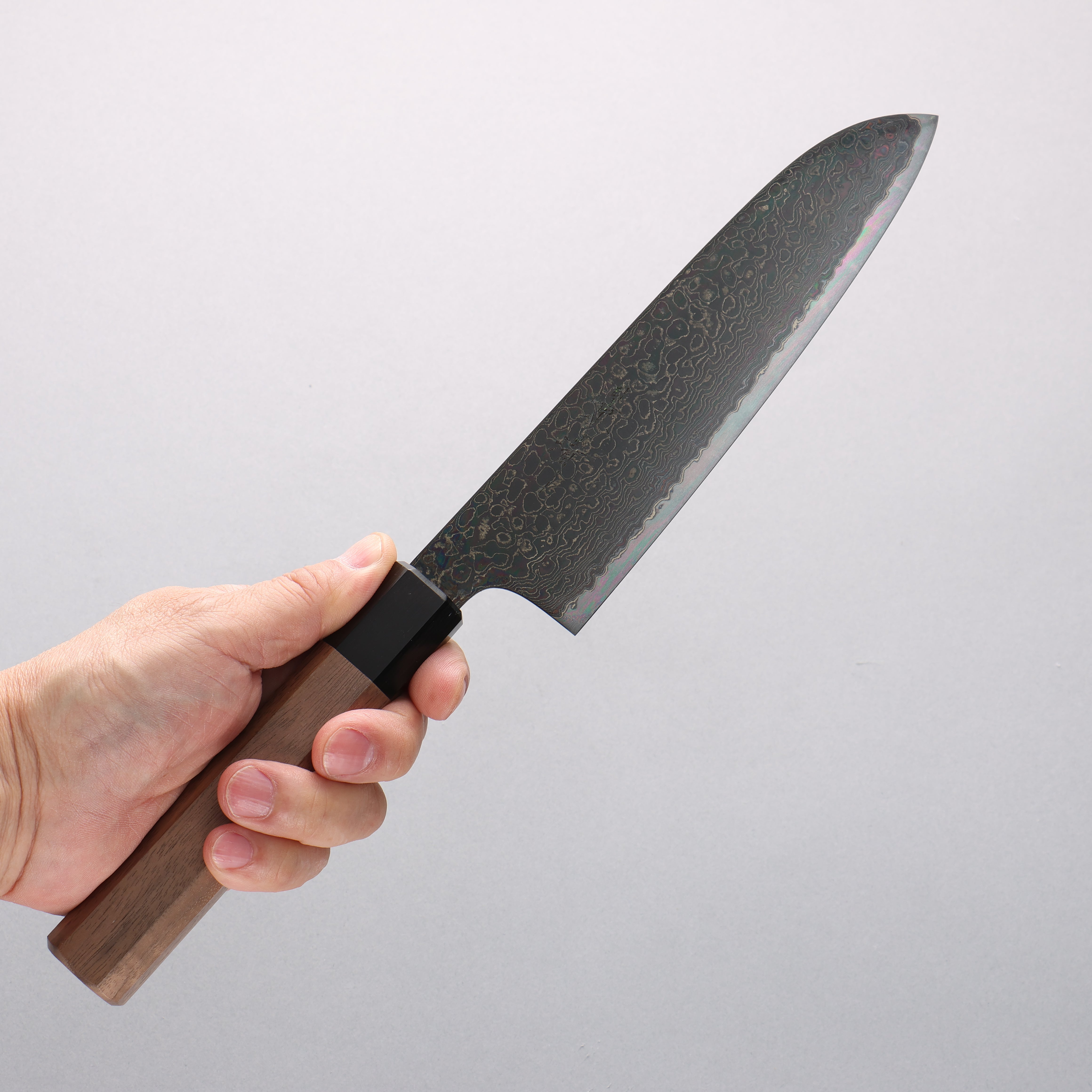 景清 ZA-18 大馬士革紋 黑染 三德刀 175mm 核桃木 握把 - 清助刃物