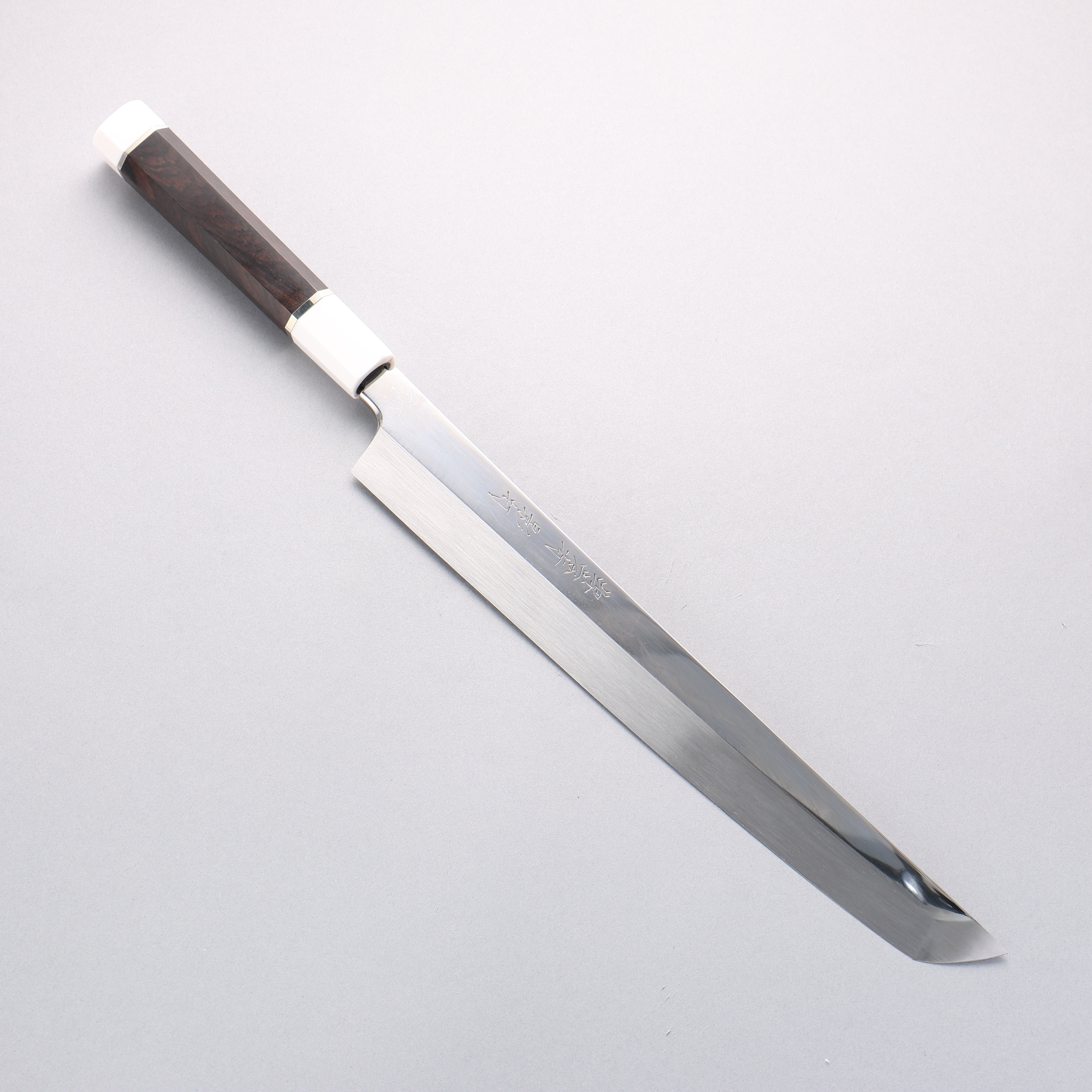 堺 孝行 影打 水本燒 白鋼二號 鏡面處理 先丸柳刃 300mm 黑檀（兩側帶水牛環型設計）握把 附刀鞘 - 清助刃物