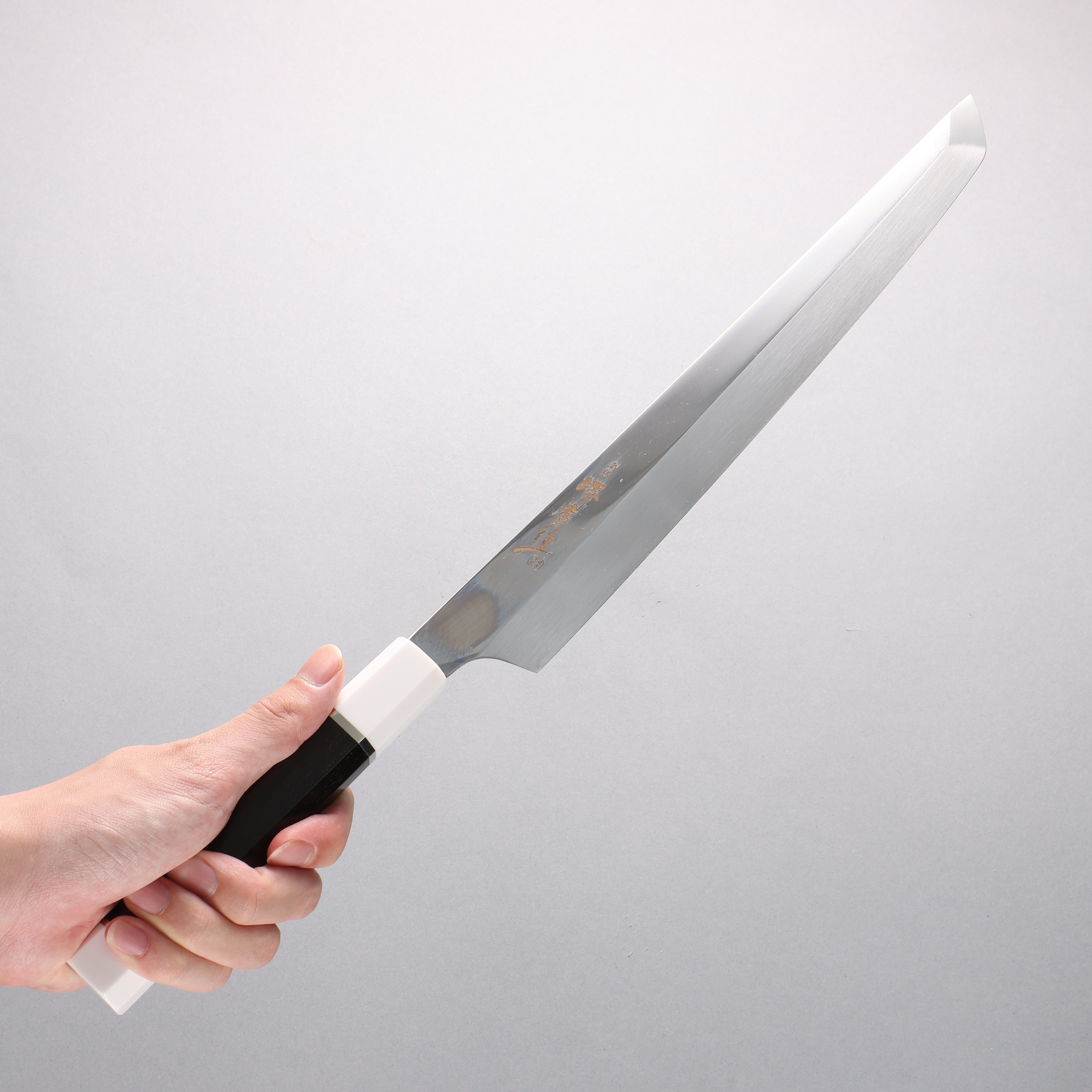 堺孝行銀龍本燒瑞典鋼鏡面處理先丸柳刃300mm 黑檀握把附刀鞘