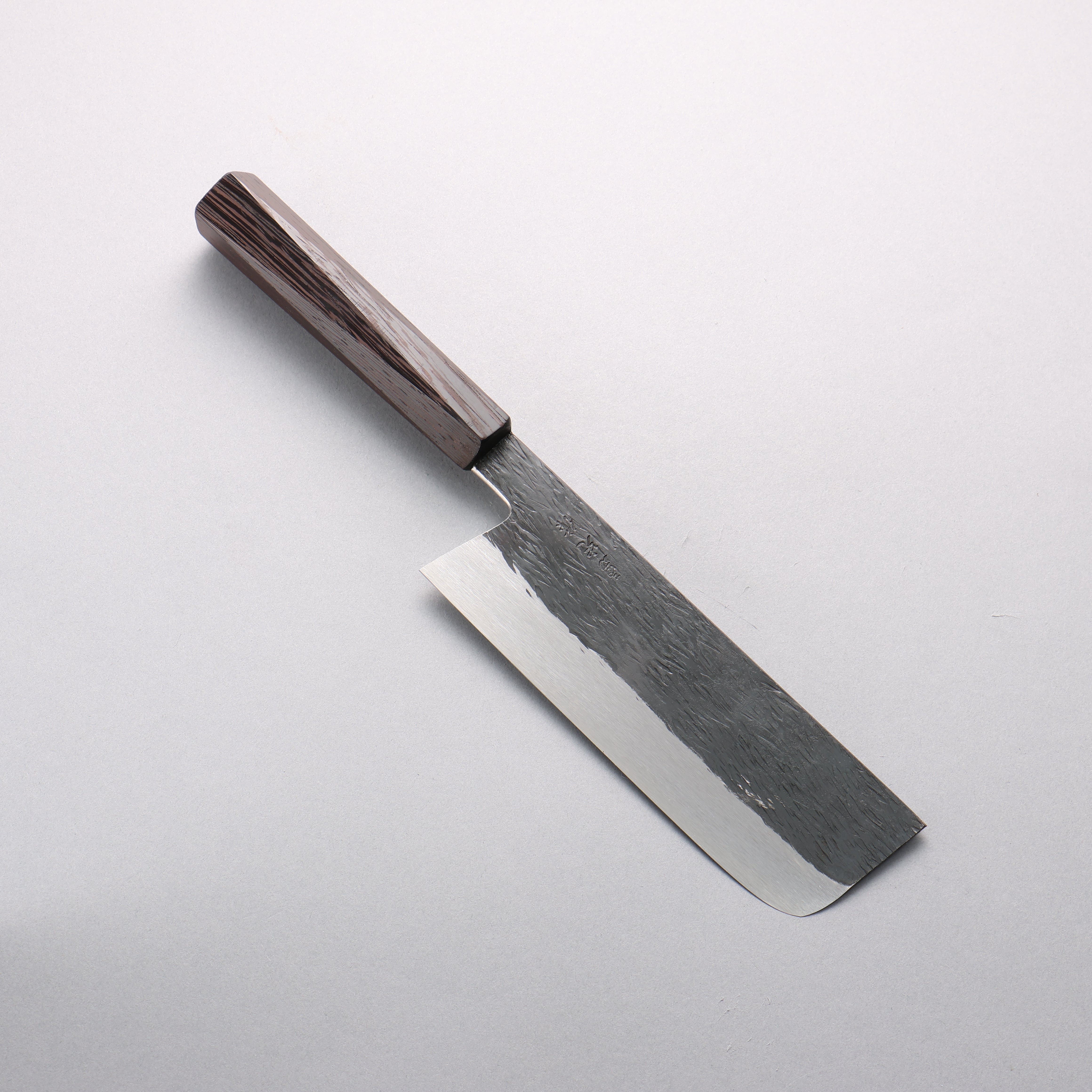 安倍勇光 超級青鋼 鎚目 黑打 菜切 165mm 紫檀木 (五角形) 握把 - 清助刃物