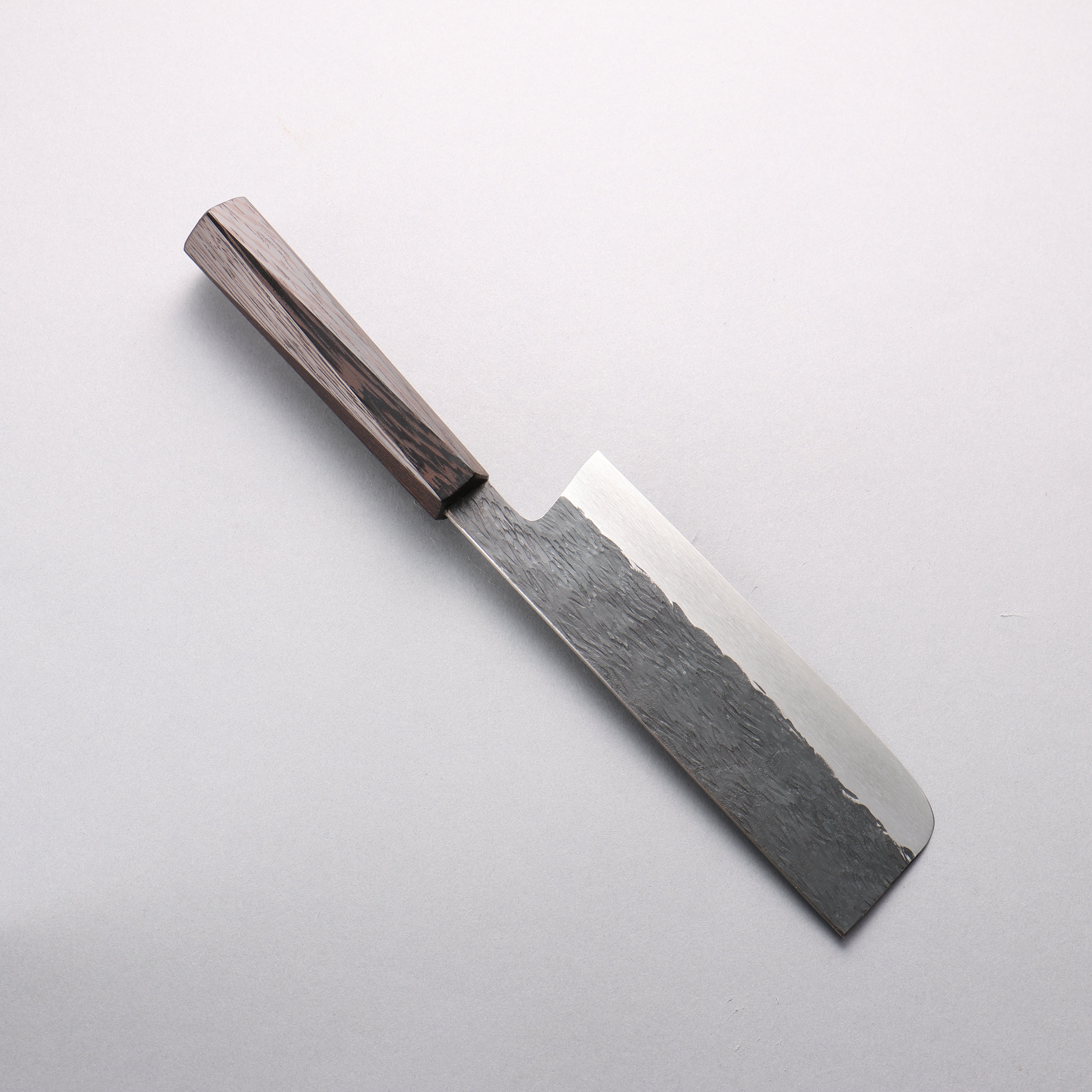 安倍勇光 超級青鋼 鎚目 黑打 菜切 165mm 紫檀木 (五角形) 握把 - 清助刃物