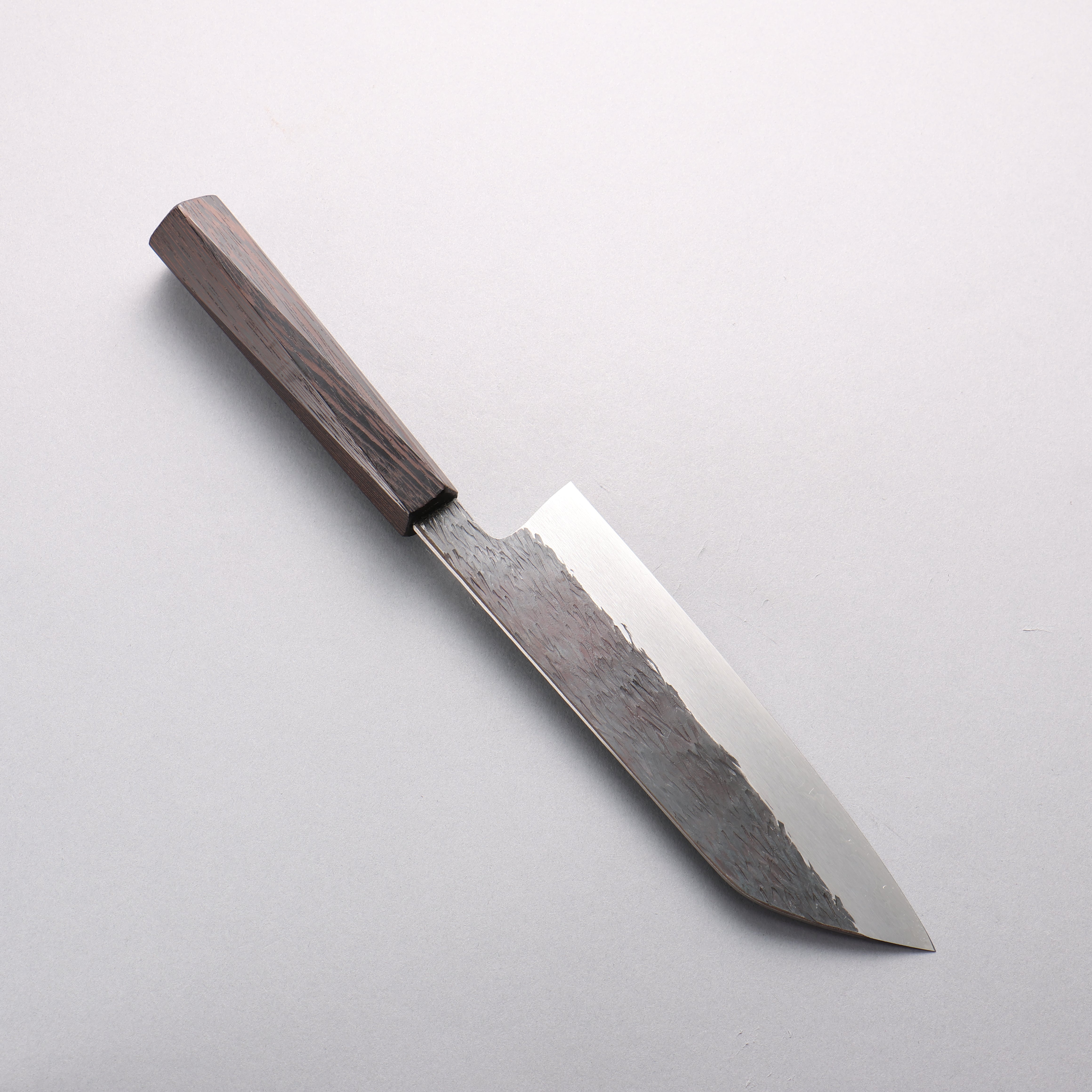 安倍勇光 超級青鋼 鎚目 黑打 三德刀 180mm 紫檀木 (五角形) 握把 - 清助刃物