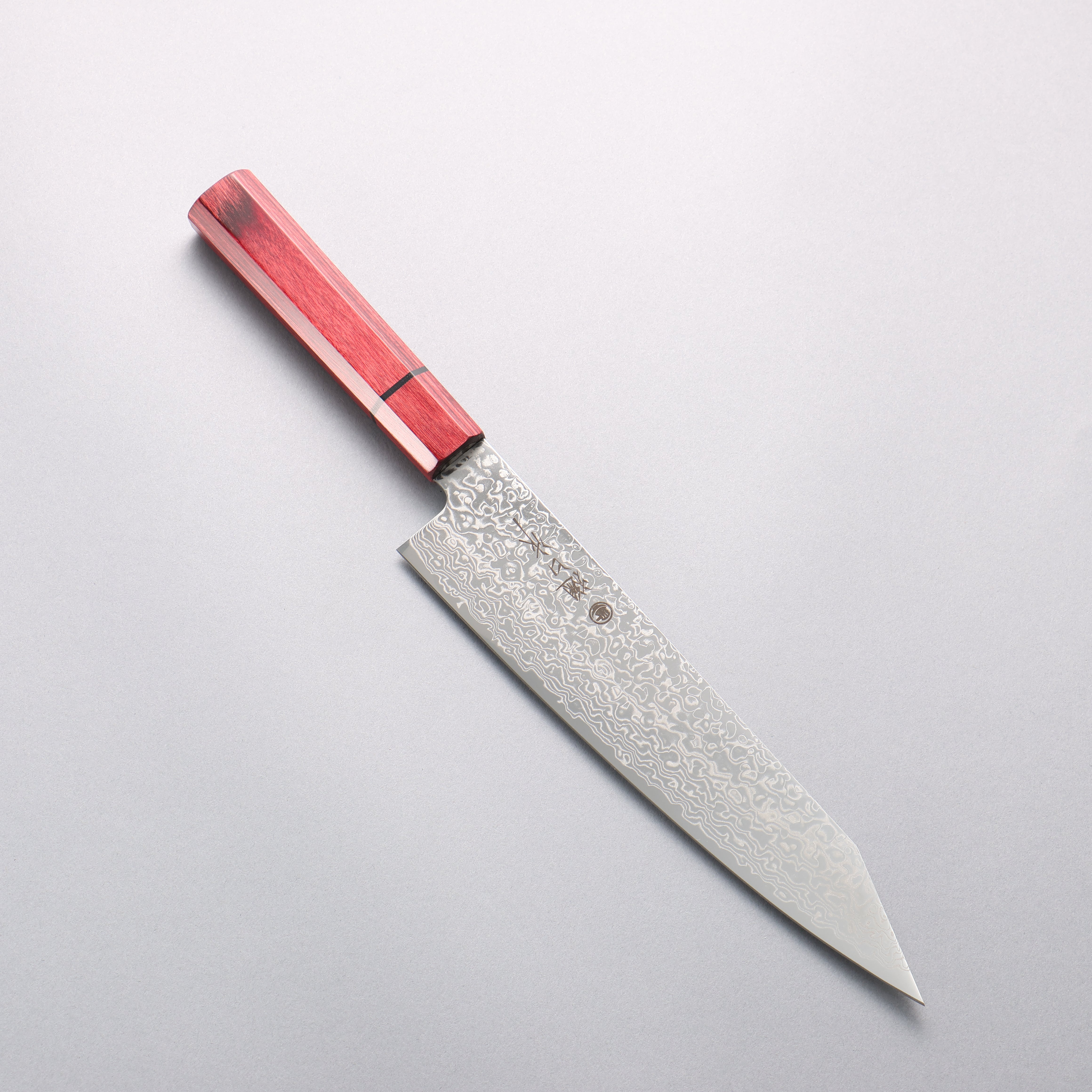 樋口 SG2 大馬士革紋 打磨處理 切付牛刀 210mm 紅合成木 握把 - 清助刃物