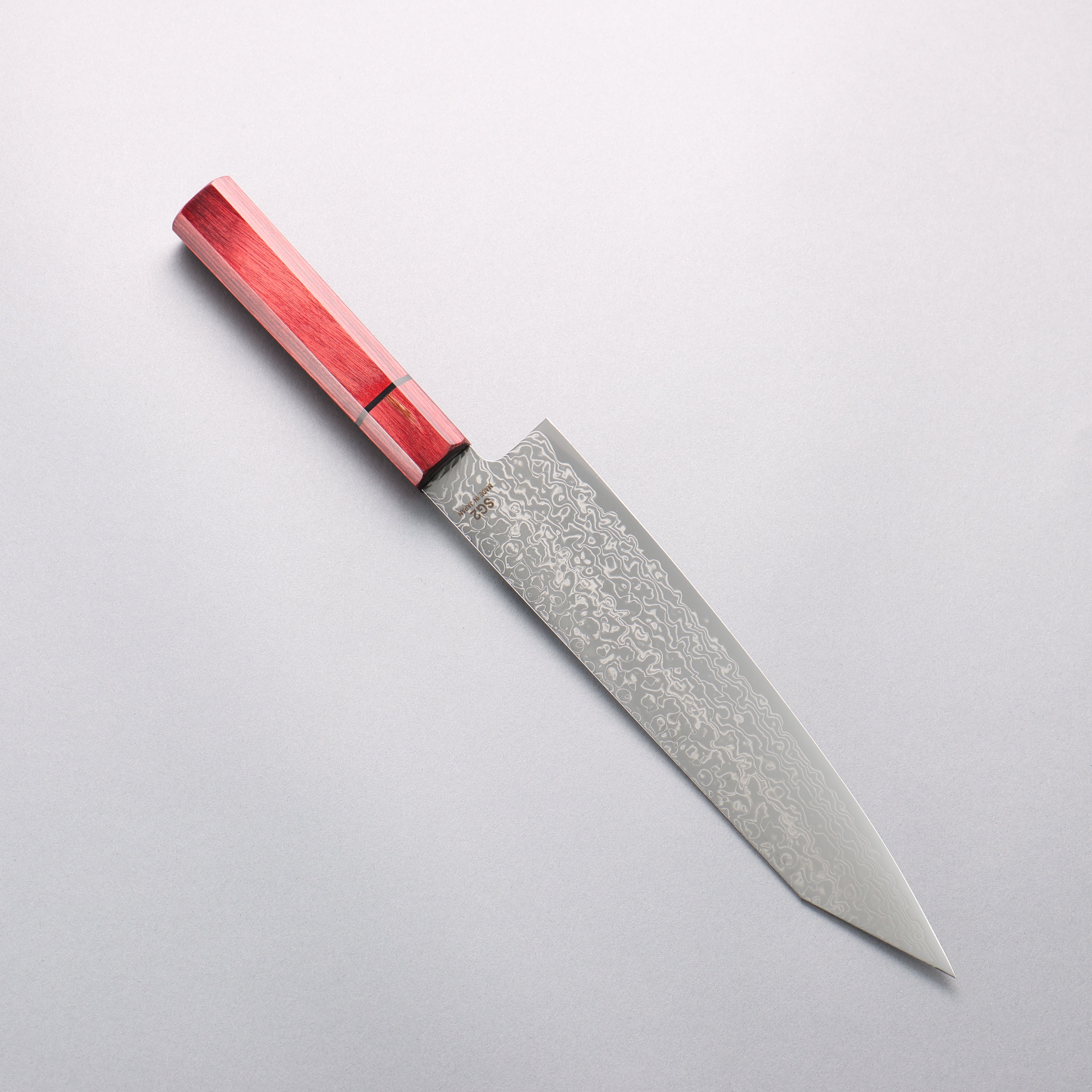 樋口 SG2 大馬士革紋 打磨處理 切付牛刀 210mm 紅合成木 握把 - 清助刃物