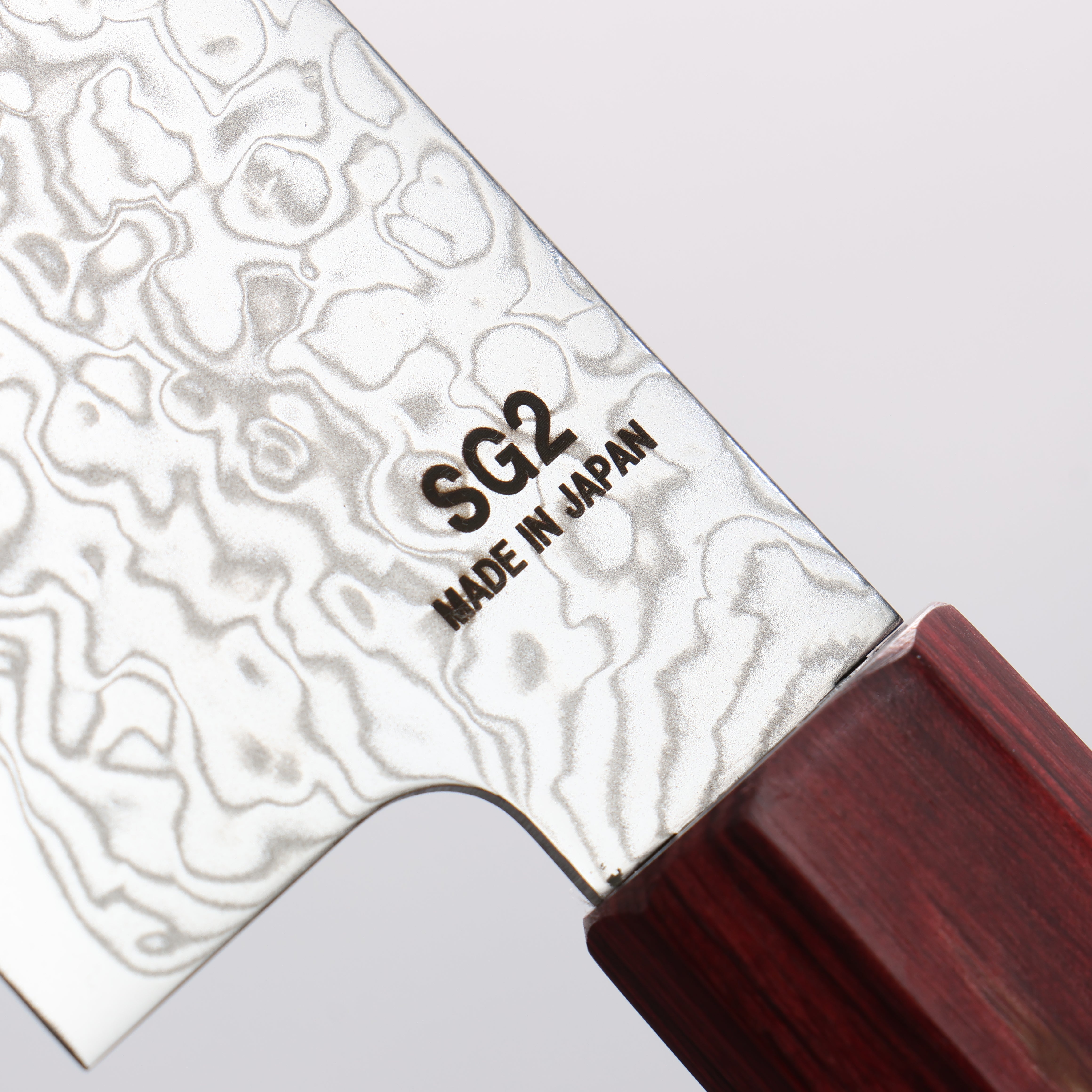 樋口 SG2 大馬士革紋 打磨處理 切付牛刀 210mm 紅合成木 握把 - 清助刃物