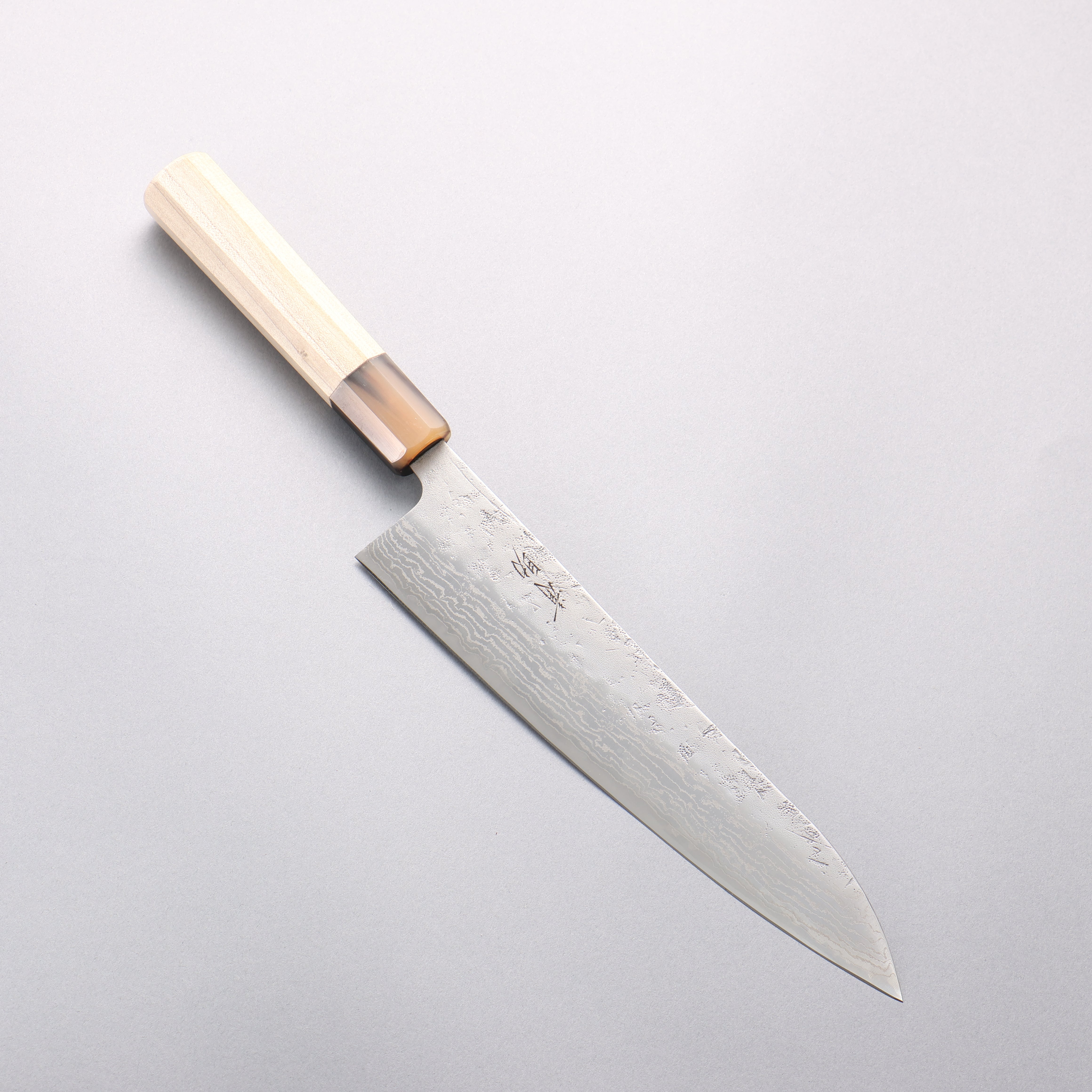 清助 瑞典鋼 大馬士革紋 和紙地 牛刀 210mm 木蘭 握把 - 清助刃物