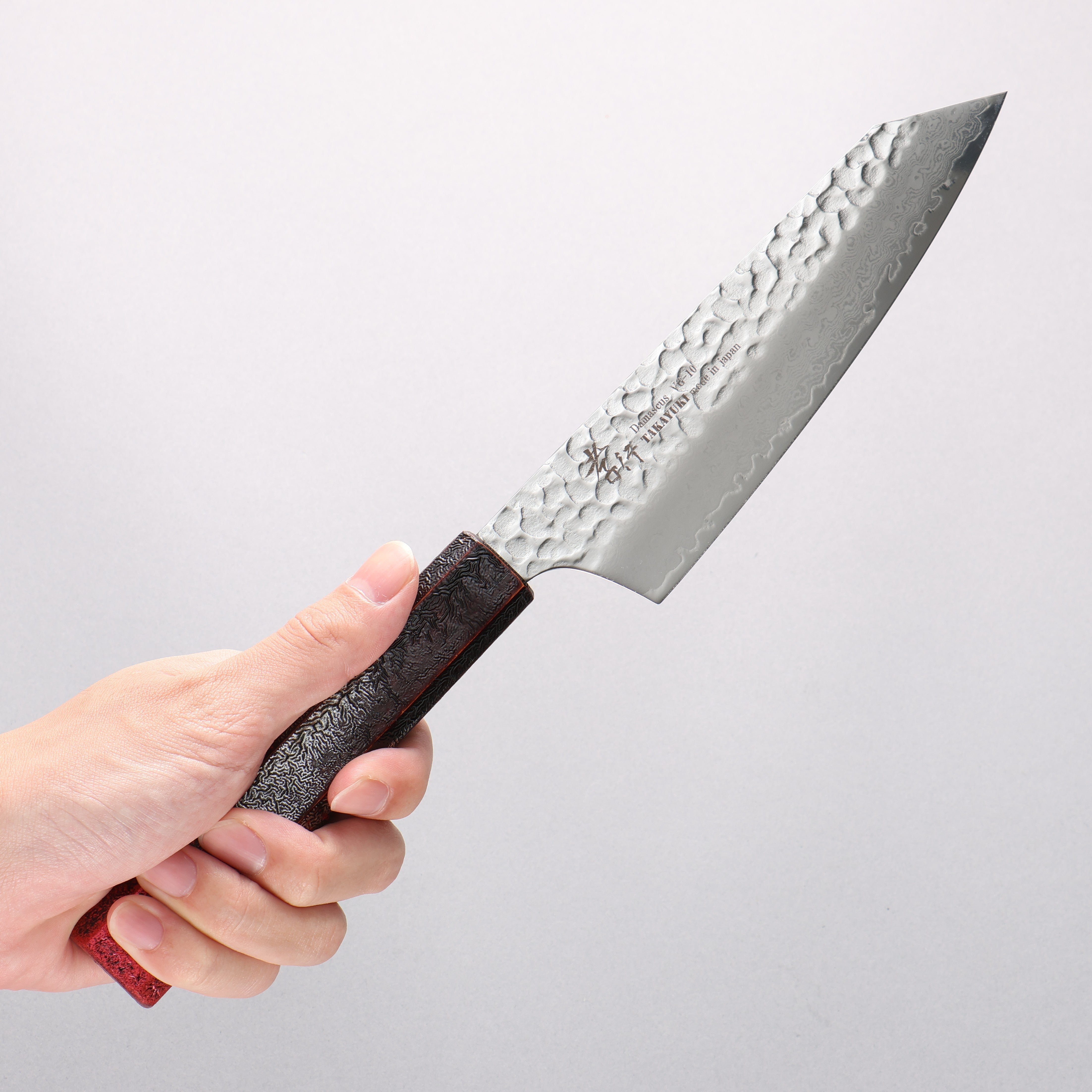 堺 孝行 琳凰 VG10 33層 大馬士革紋 劍型三德刀 日本刀 160mm 紅漆塗 握把 - 清助刃物