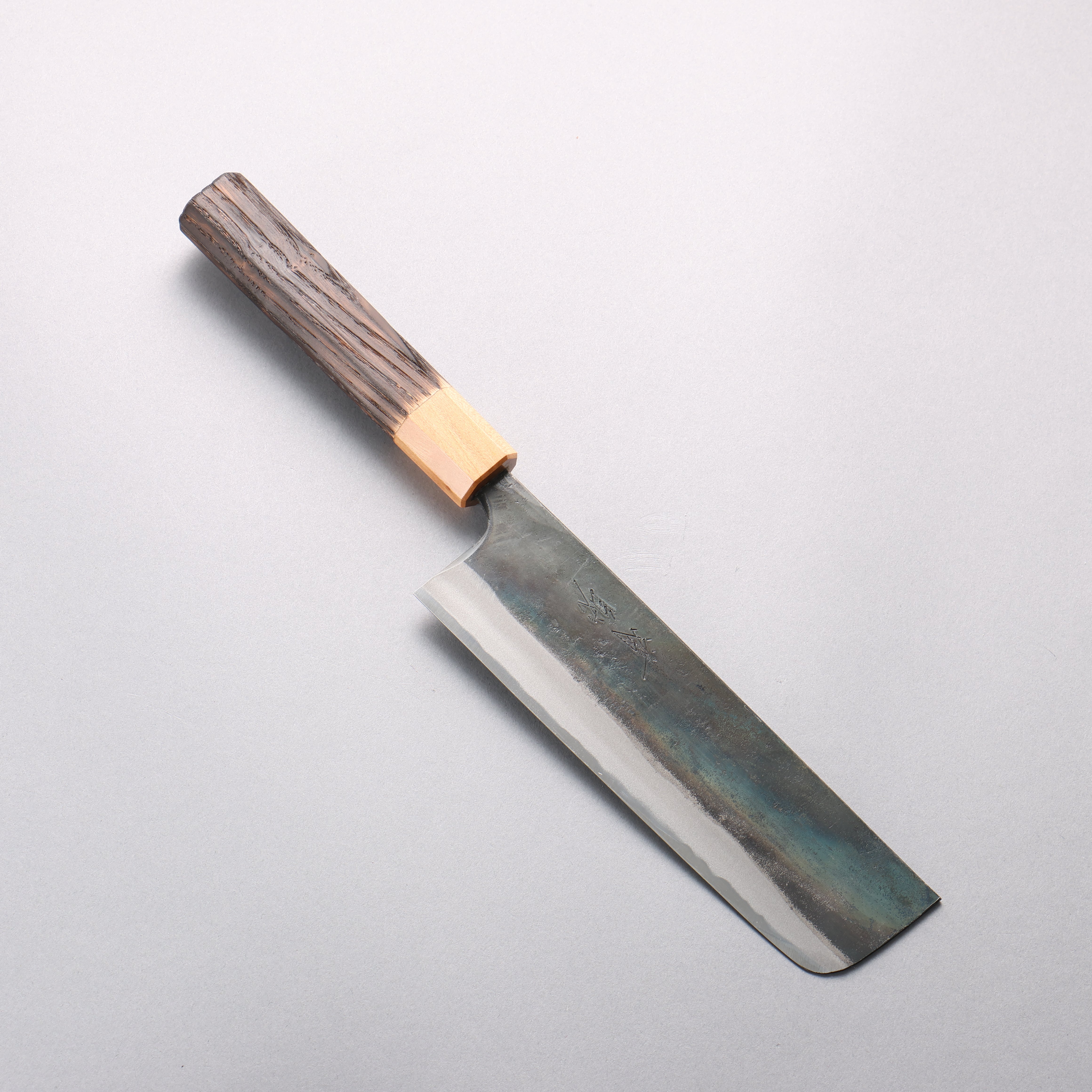 清助 青鋼一號 黑打 菜切 165mm 燒栗木（口輪：櫻花木） 握把 - 清助刃物