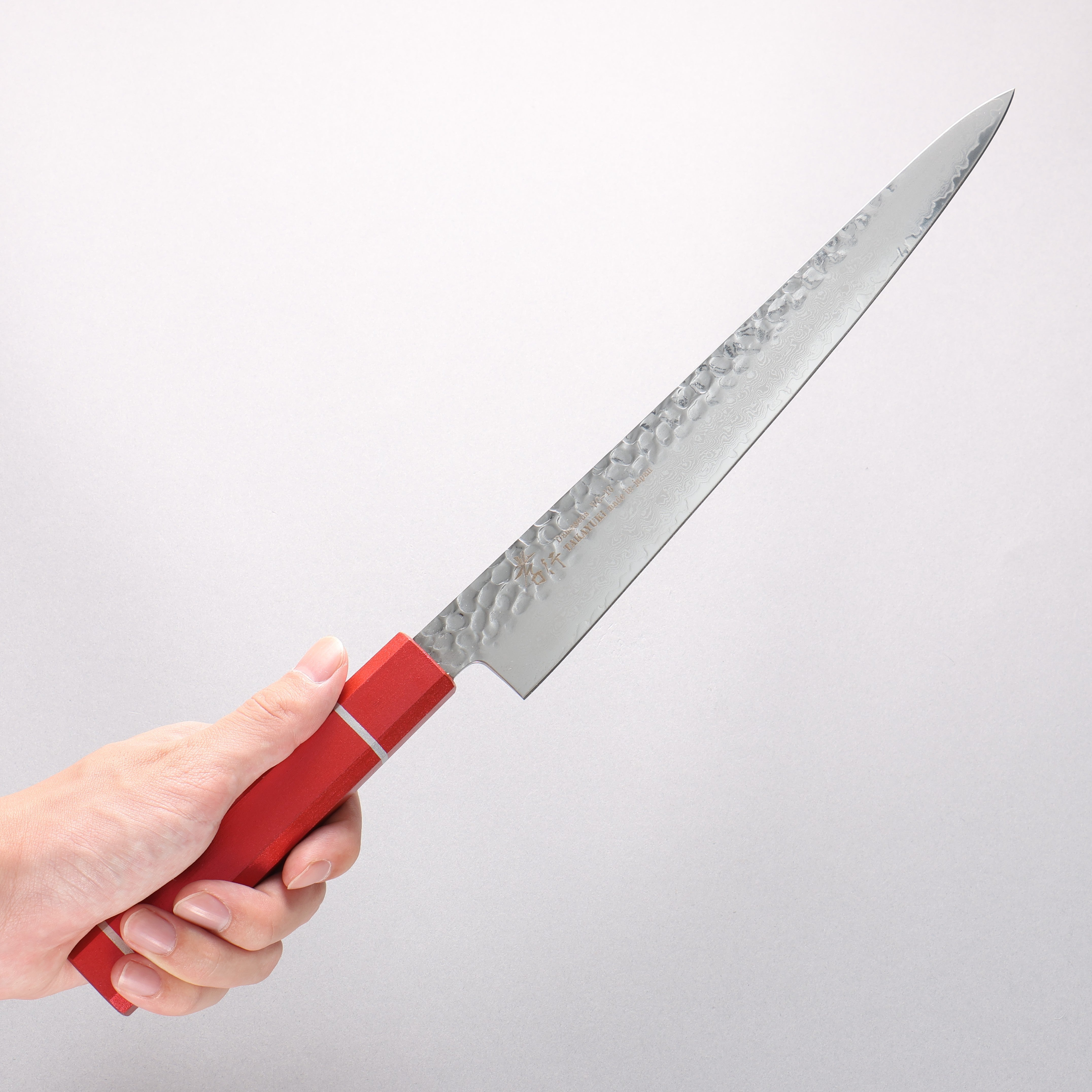 堺 孝行 VG10 33層大馬士革紋 筋引 240mm 櫟木漆塗（皇赤） 握把 - 清助刃物