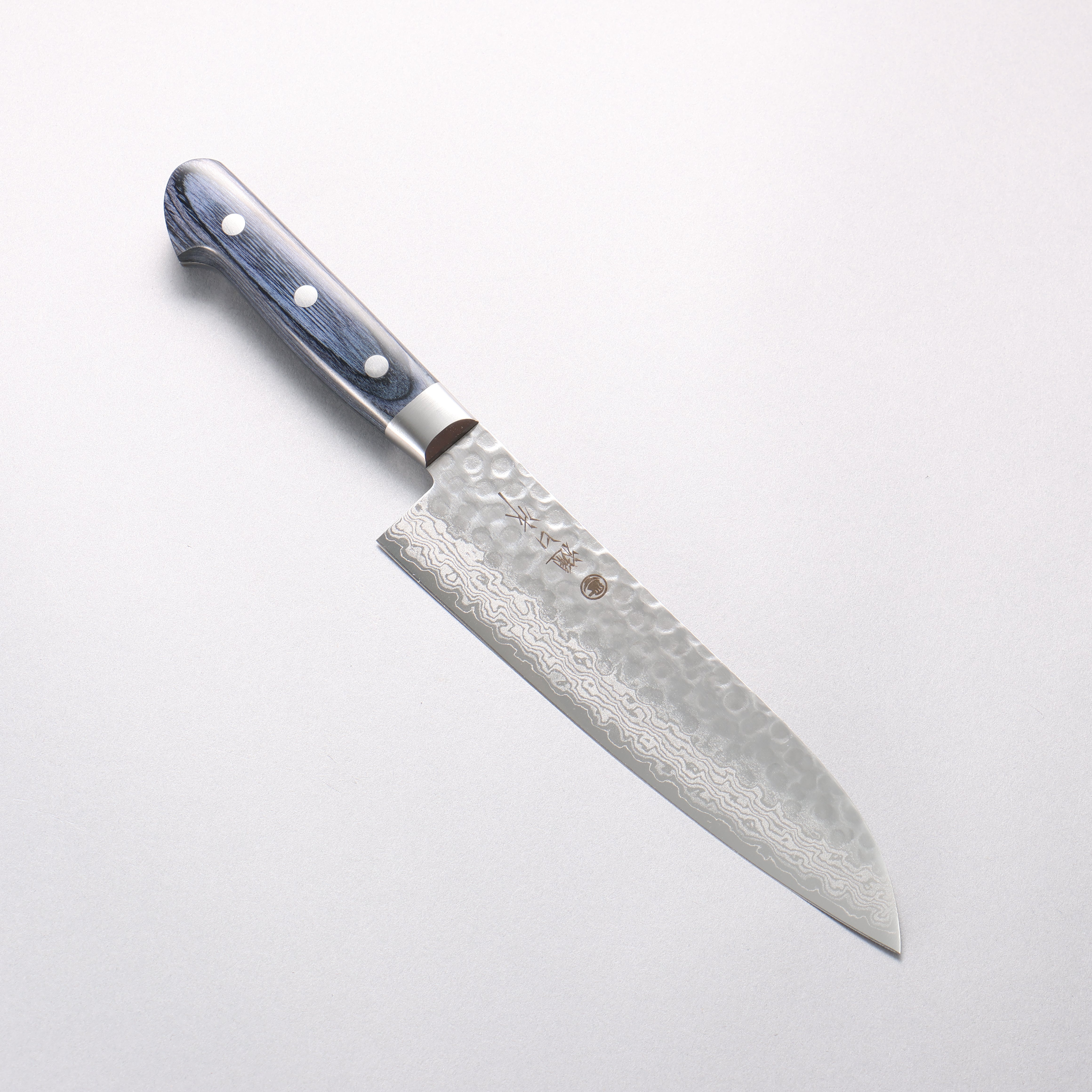 樋口 VG10 鎚目 大馬士革紋 三德刀 180mm 深藍色合成木 握把 - 清助刃物