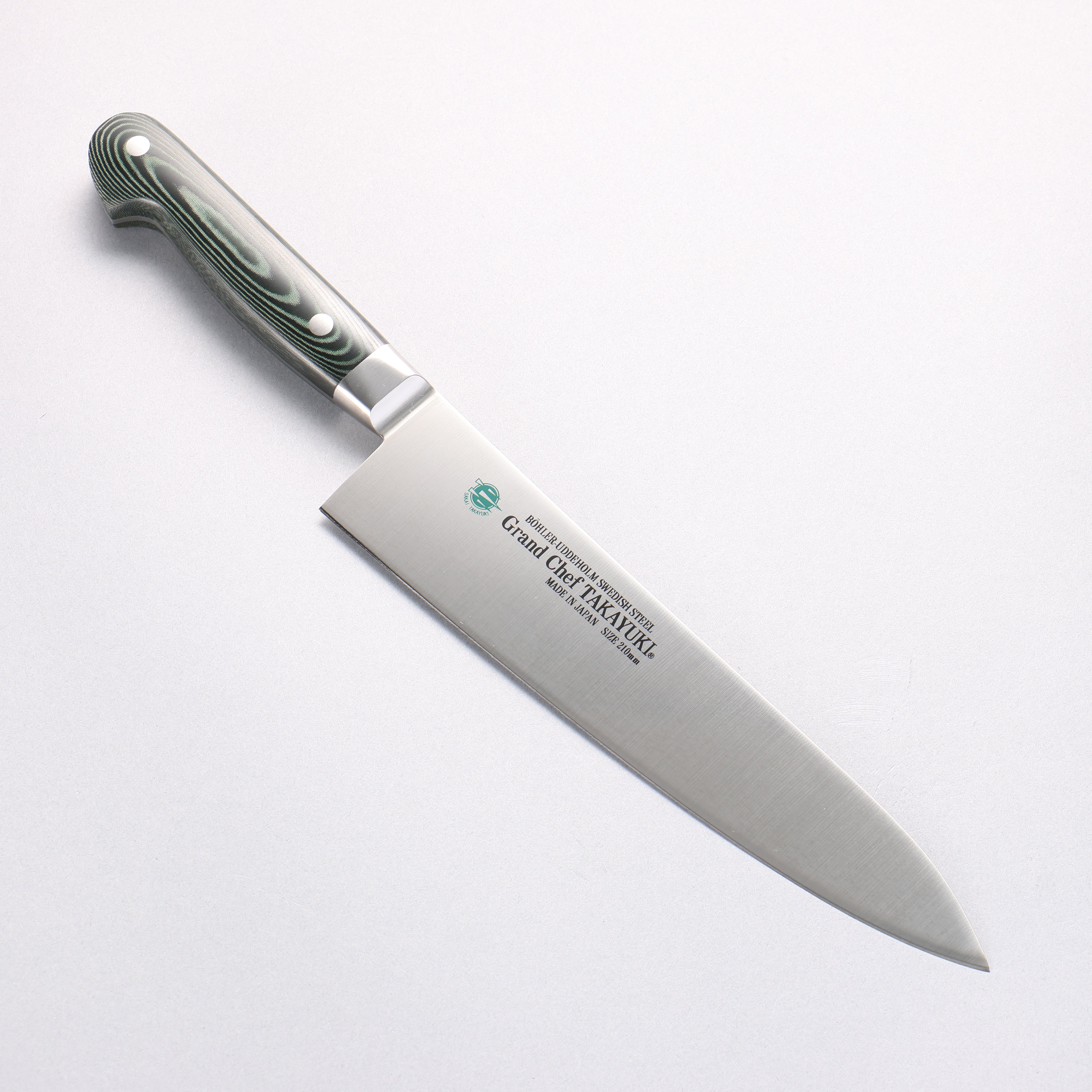 堺 孝行 大廚系列 大廚系列 瑞典鋼 牛刀 210mm 綠米卡塔（樹脂複合材料） 握把 - 清助刃物