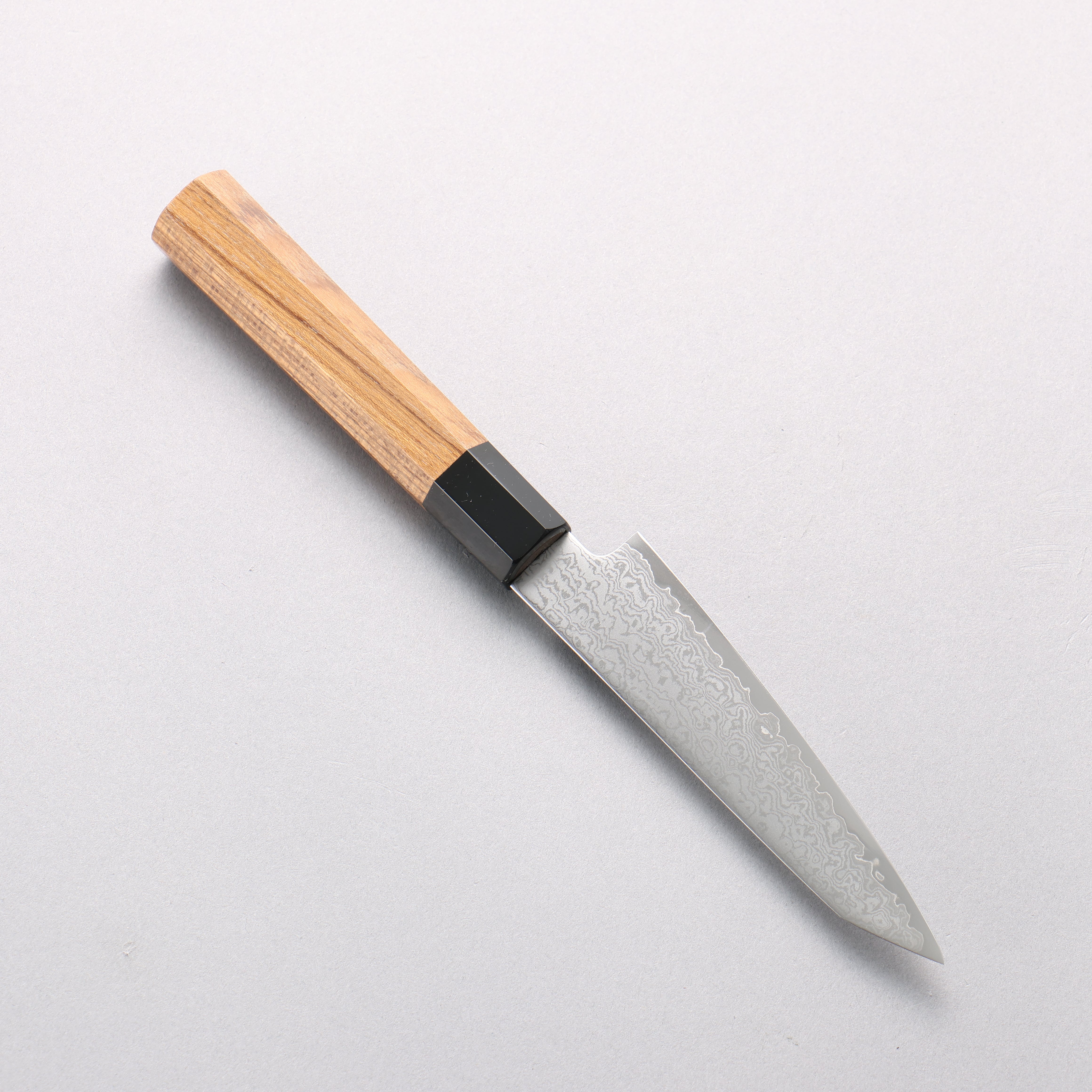清助 VG10 大馬士革紋 切付多用途小刀 120mm 柚木 (口輪：黑塑膠) 握把 - 清助刃物