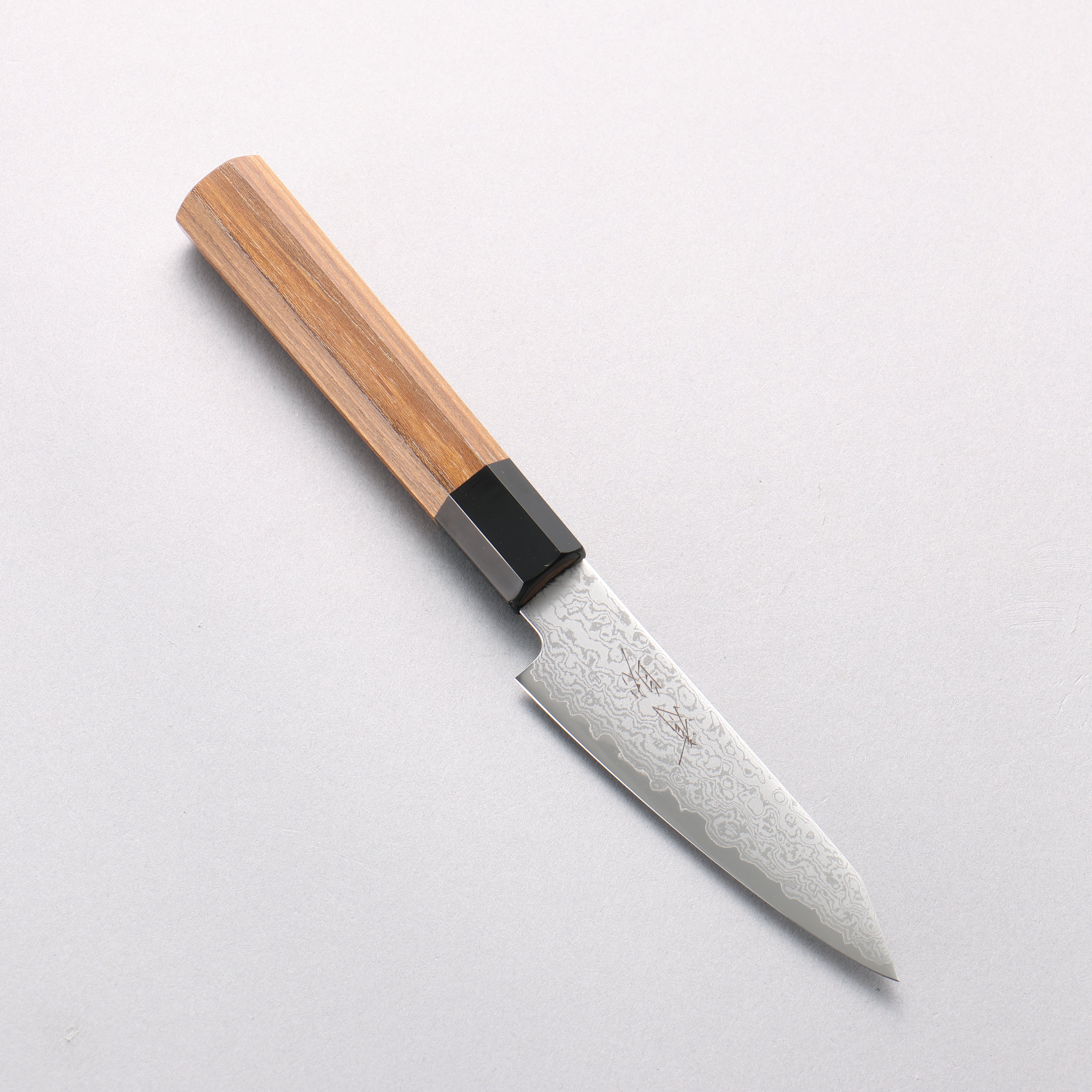 清助 VG10 大馬士革紋 切付多用途小刀 105mm 柚木 (口輪：黑塑膠) 握把 - 清助刃物