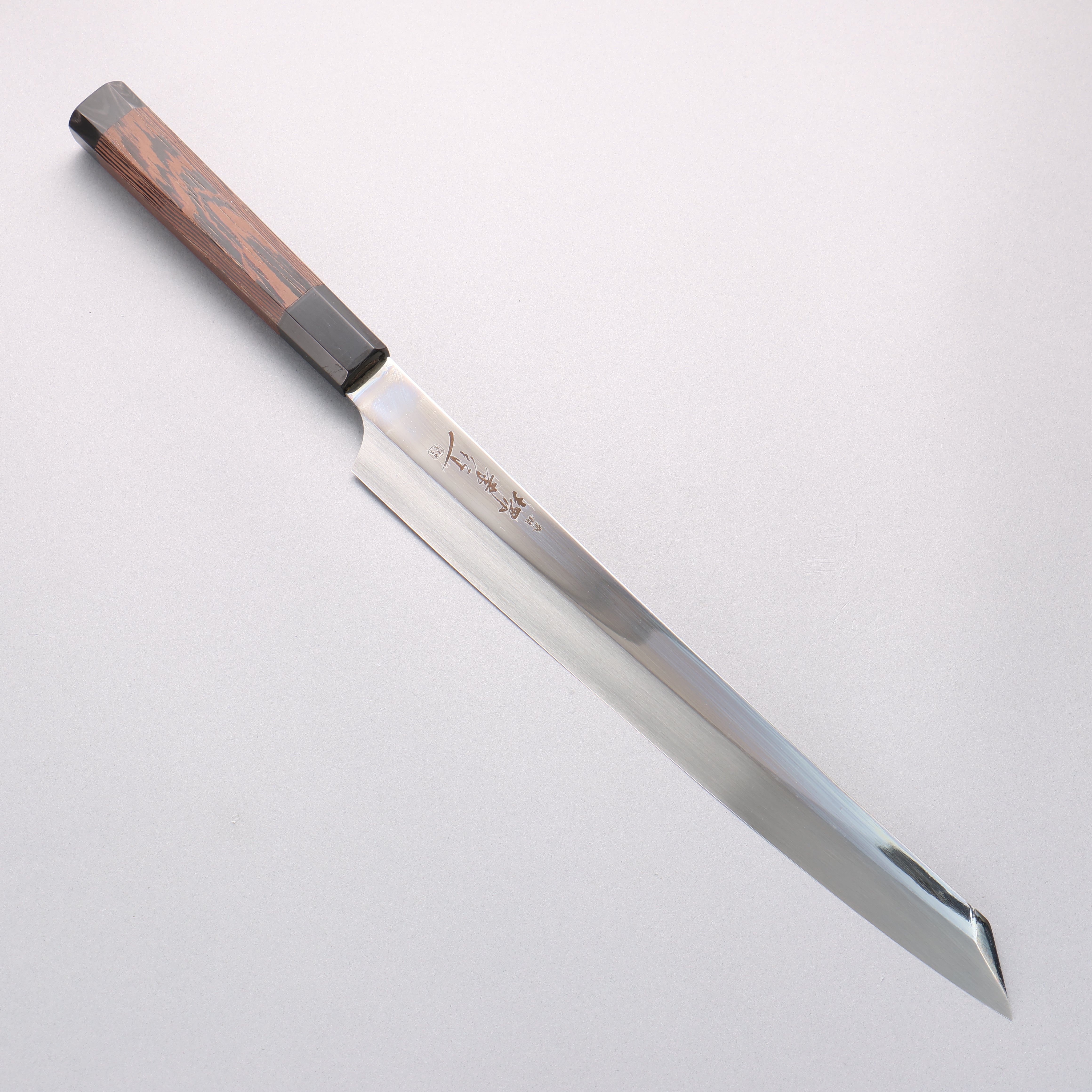 堺 孝行 銀龍 本燒 瑞典鋼 鏡面處理 劍型柳刃 300mm 雞翅木（兩側帶水牛環型設計）握把 附刀鞘 - 清助刃物