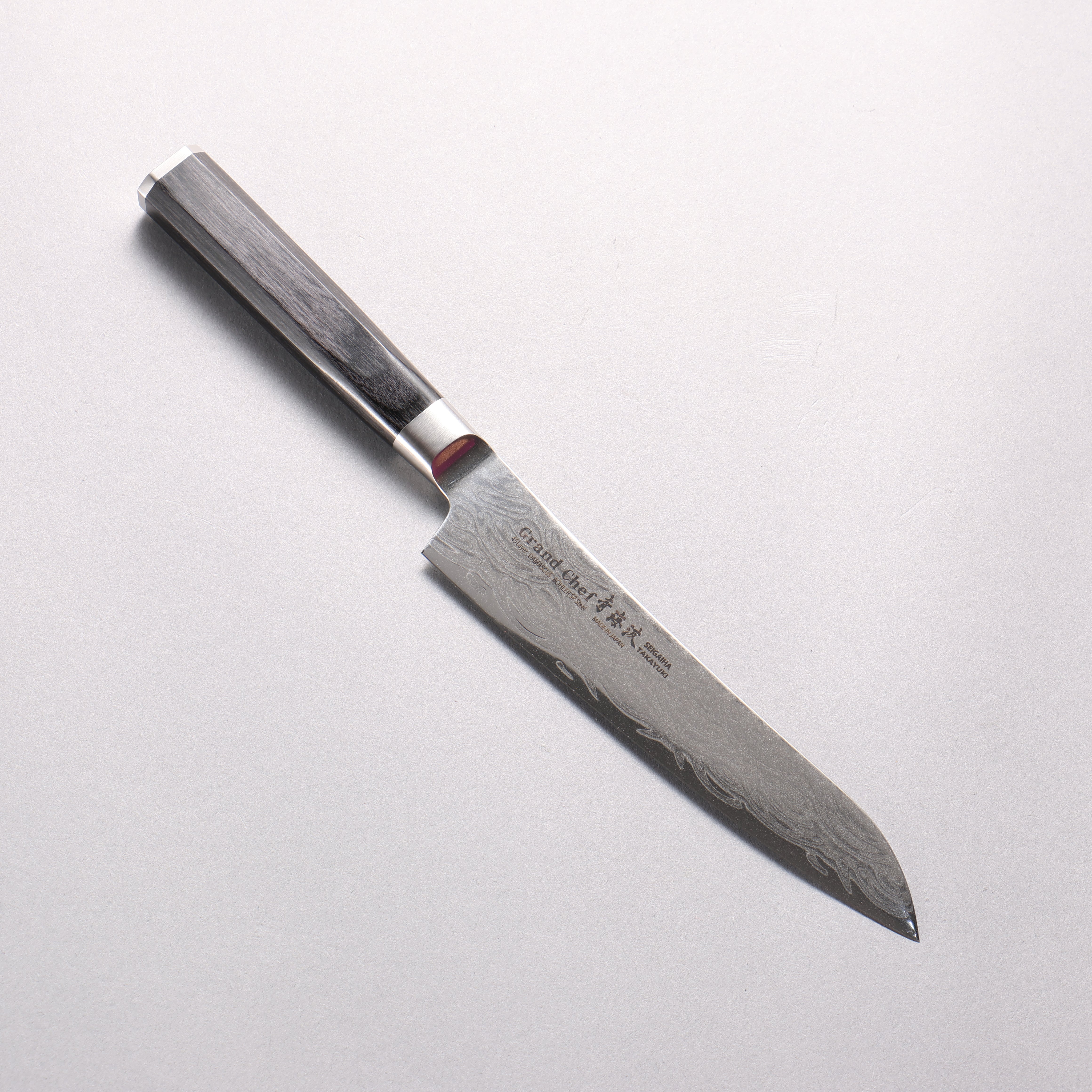 堺 孝行 青海波 Böhler SP 鋼 45層大馬士革紋 打磨處理 多用途小刀 150mm 黑合成木 握把 - 清助刃物