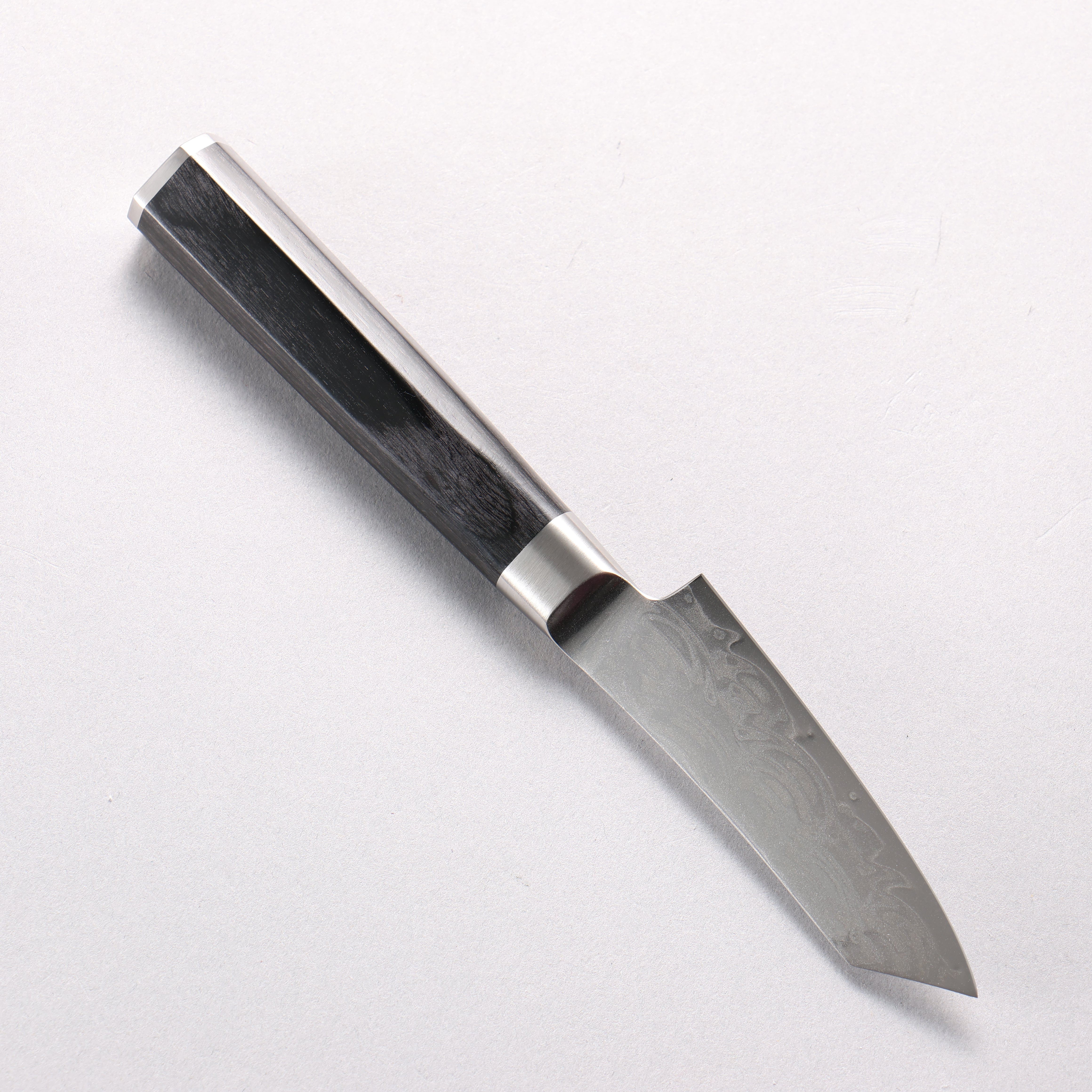 堺 孝行 青海波 Böhler SP 鋼 45層大馬士革紋 打磨處理 劍型削皮刀 80mm 黑合成木 握把 - 清助刃物