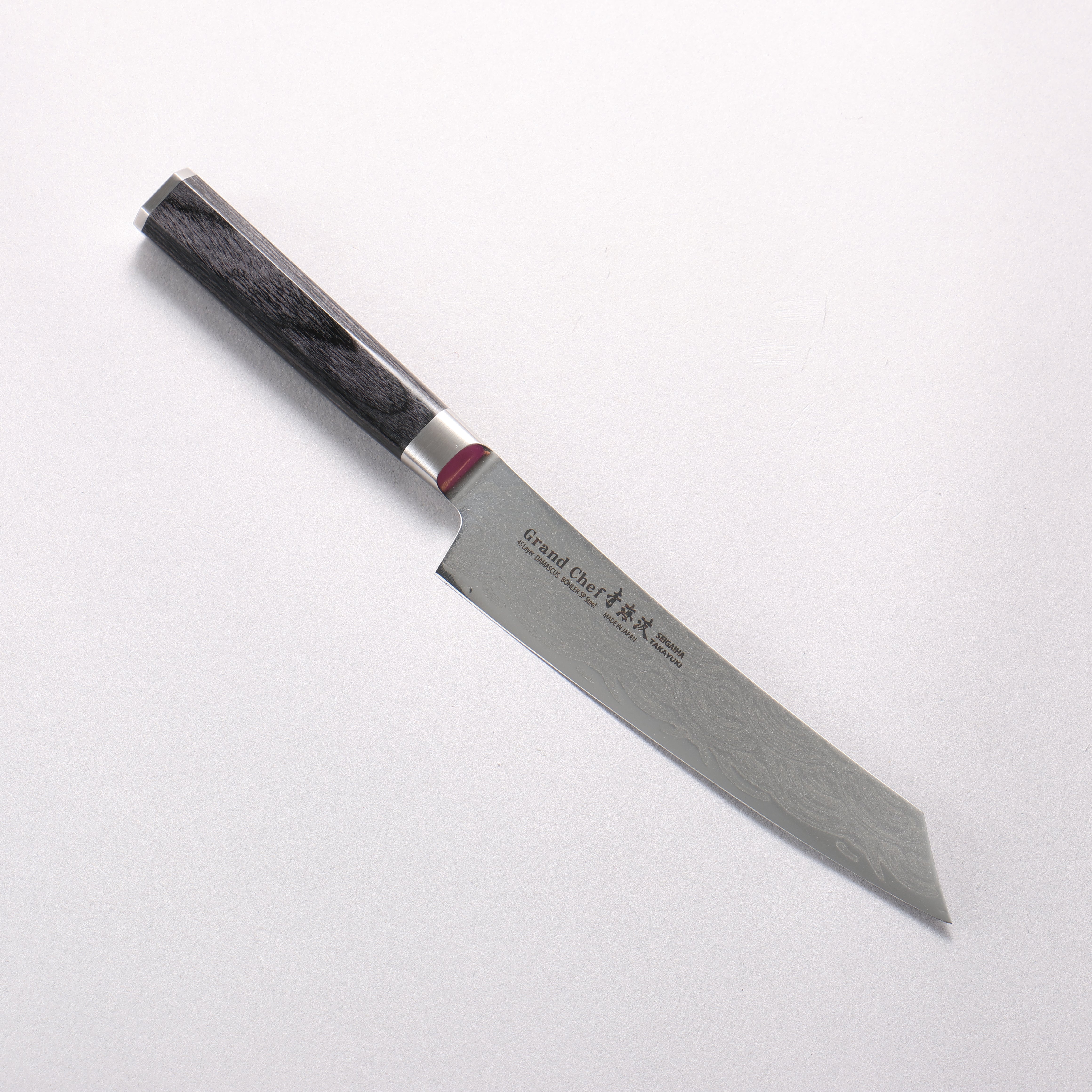 堺 孝行 青海波 Böhler SP 鋼 45層大馬士革紋 打磨處理 劍型多用途小刀 150mm 黑合成木 握把 - 清助刃物