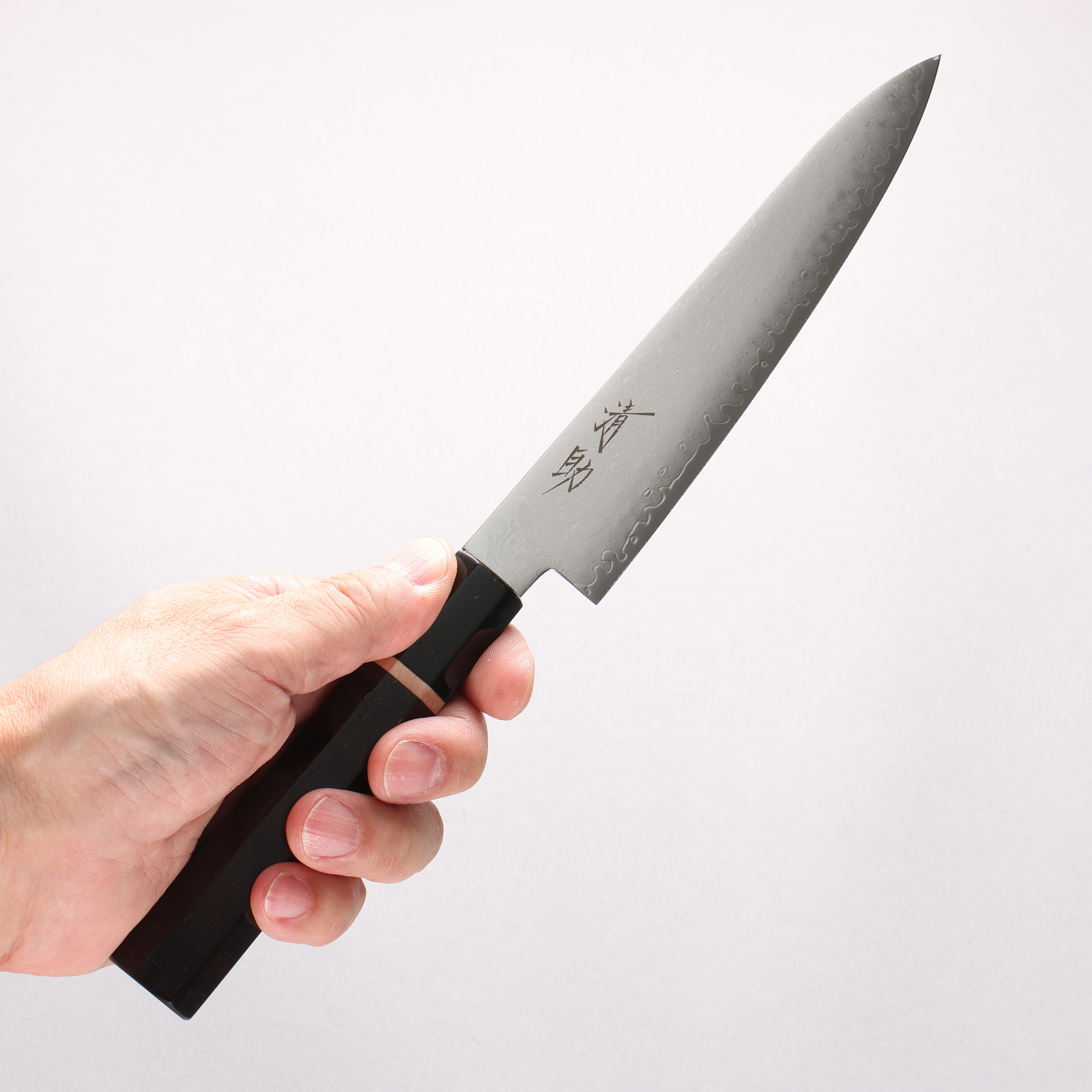 清助 VG10 33層大馬士革紋 多用途小刀 150mm 黑檀（帶白色環型設計） 握把 - 清助刃物