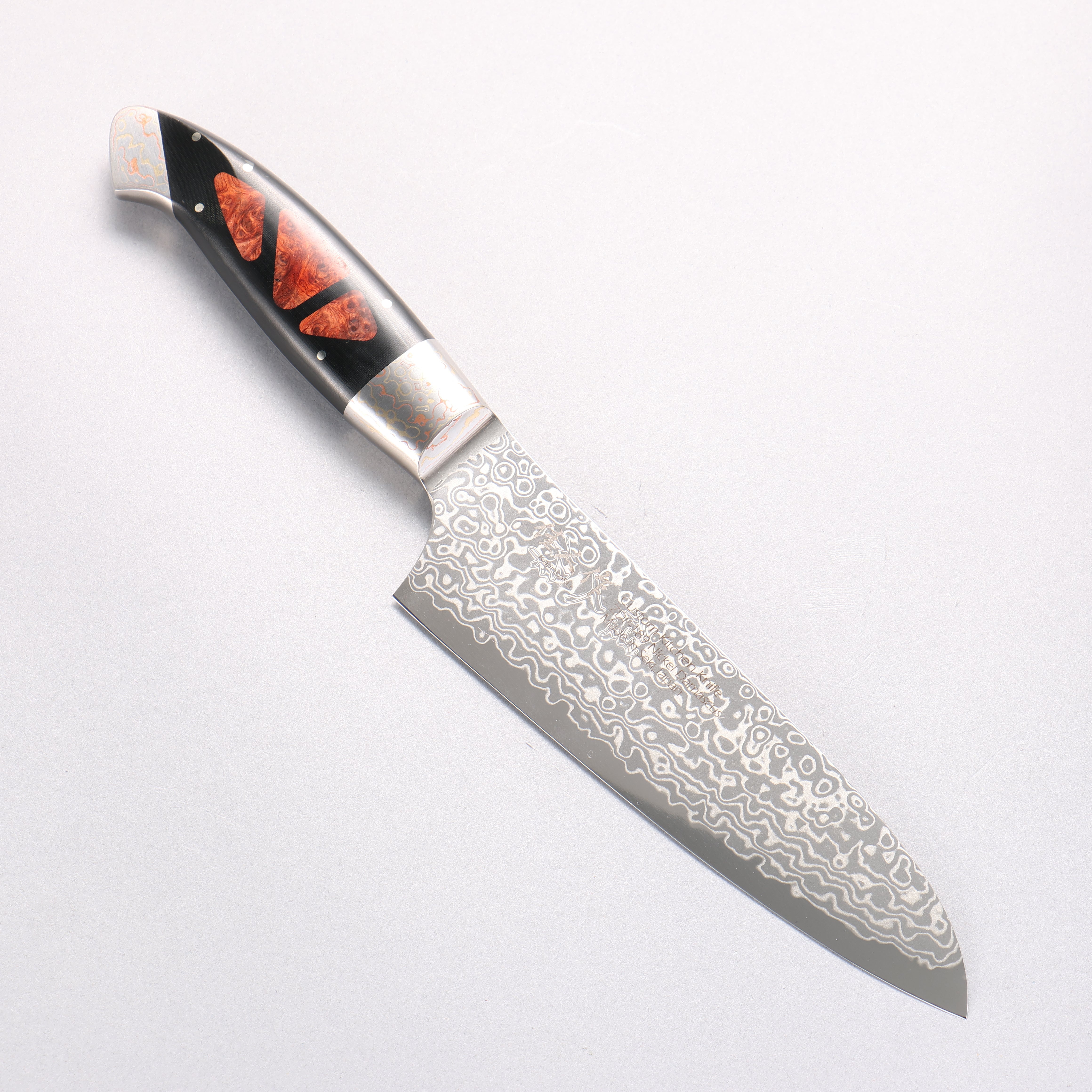 佳人 ZDP189 大馬士革紋 打磨處理 三德刀 165mm 鮑魚嵌細工 握把 - 清助刃物